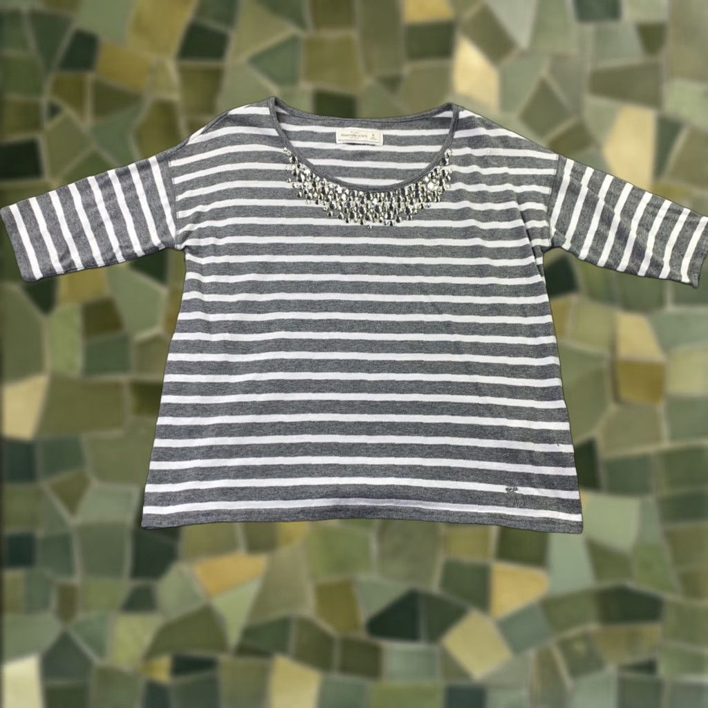 Abercrombie & Fitch Abercrombie & Fitch Womens Shirt Top M Gray Striped Rhinestones T-Shirt Casual Size M / US 6-8 / IT 42-44 - 1 Thumbnail