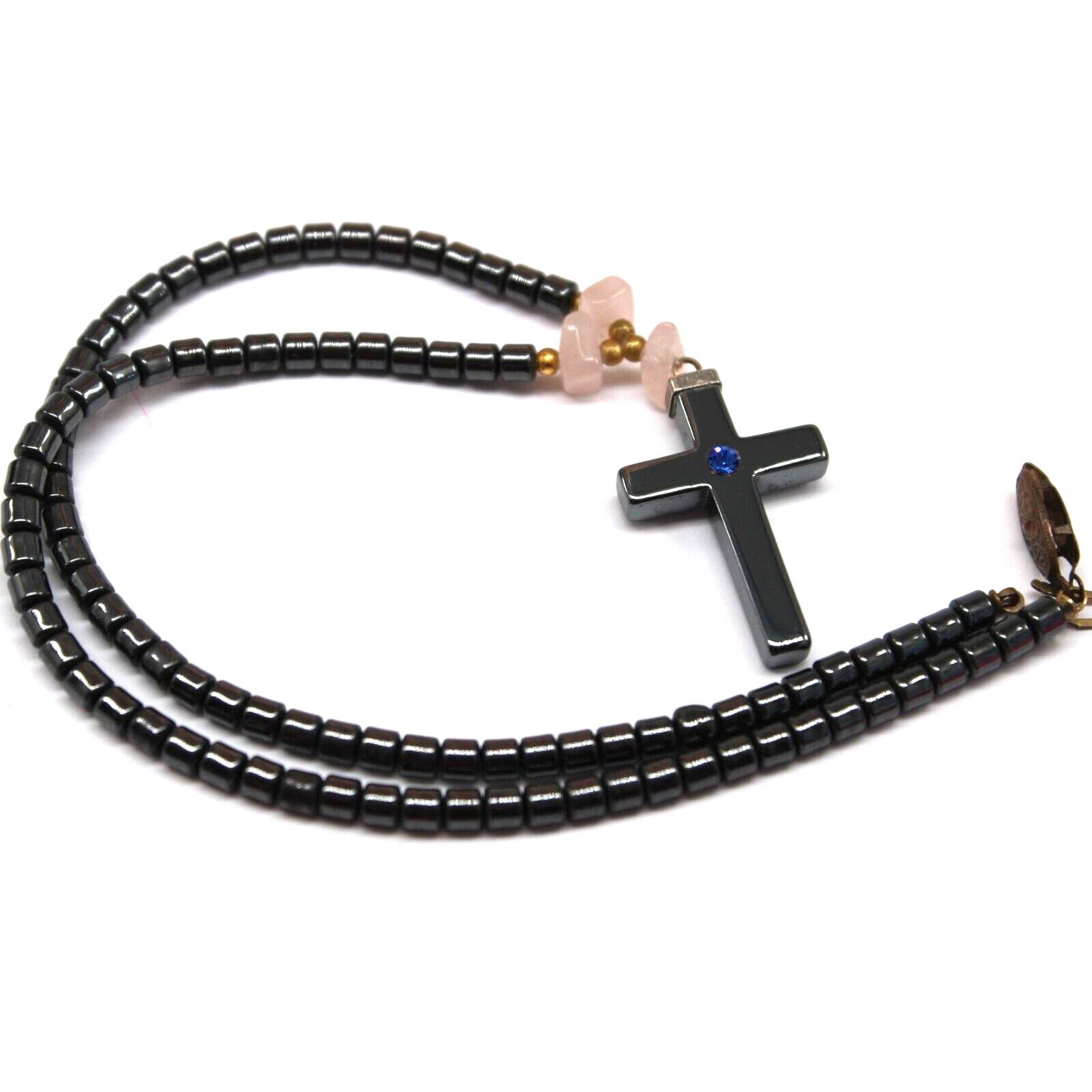Other Hematite Cross Necklace Pendant Blue Rhinestone 16" Chain Size ONE SIZE - 4 Thumbnail