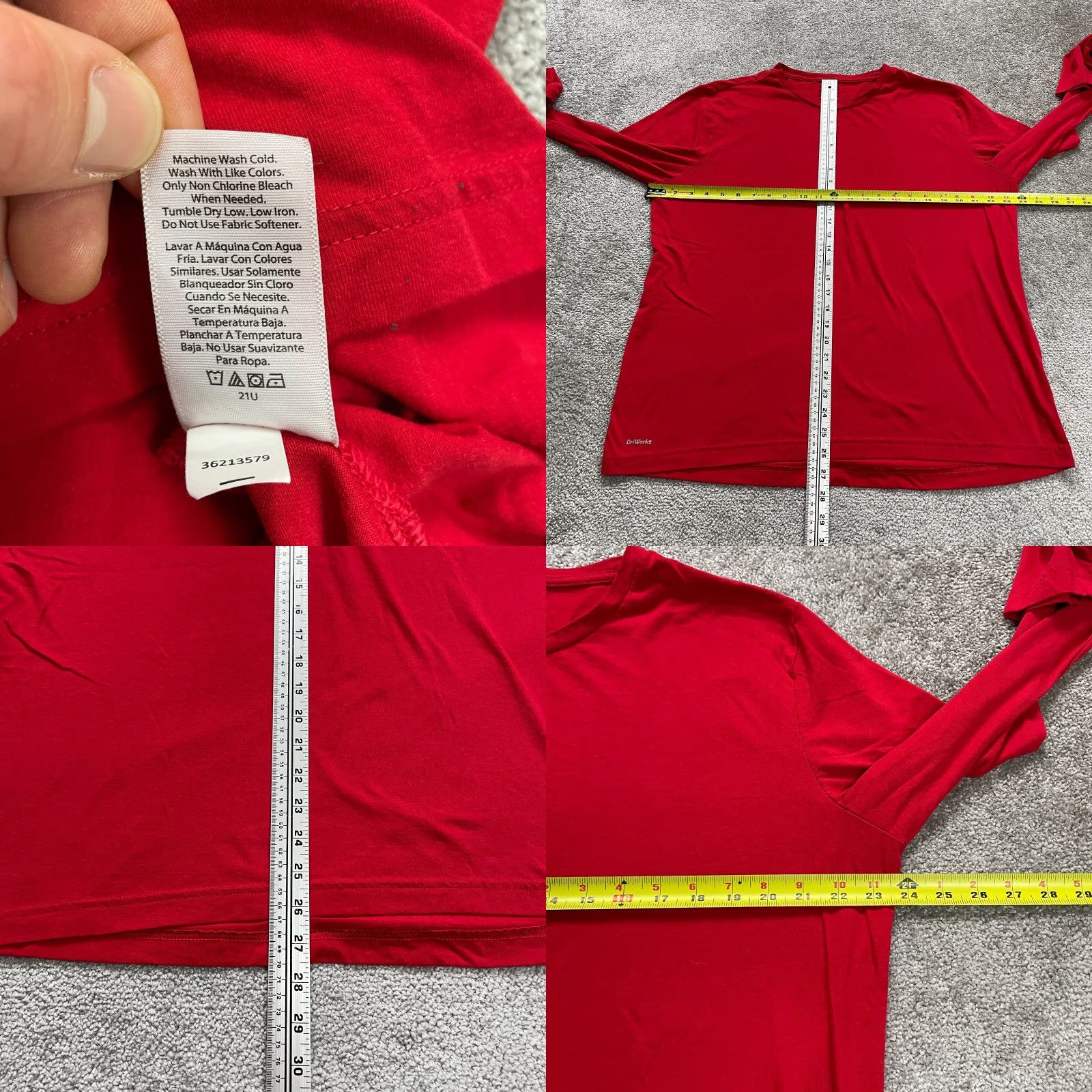 Athletic Works Athletic Works Driworks T-Shirt Mens XL Red Crew Neck Long Sleeve Tee Top Regular Fit Size US XL / EU 56 / 4 - 8 Thumbnail