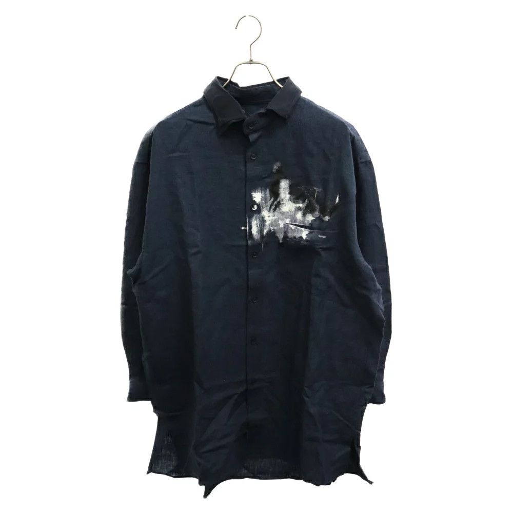 image of Yohji Yamamoto Pour Homme 23Ss Linen Long Sleeve Shirt in Navy, Men's (Size Medium)