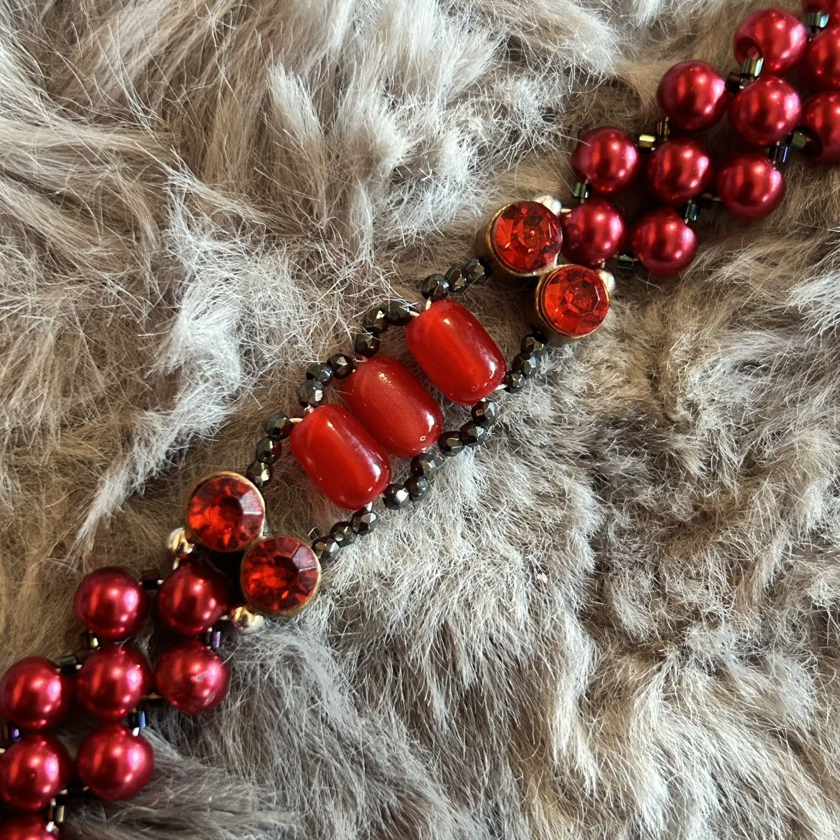 Handmade Handcrafted ruby red Czech glass pearl cat eye bracelet Size ONE SIZE - 5 Thumbnail