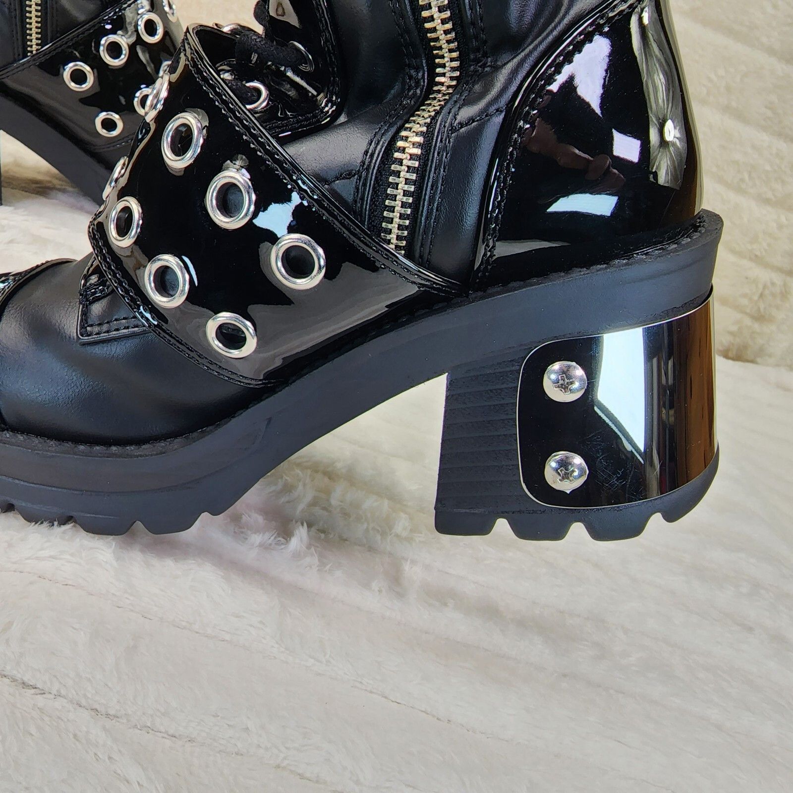 Other Bratty 304 Zipper Strap Buckle Biker Goth Punk Lace Up Thigh Size US 7 / IT 37 - 8 Thumbnail