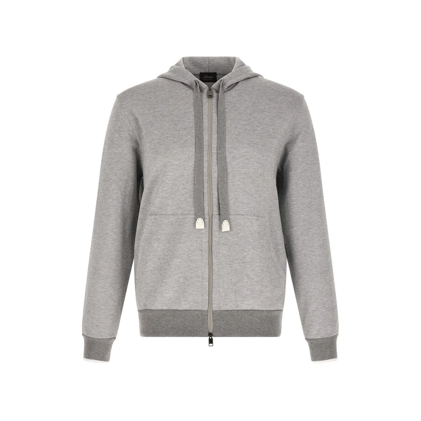 BRIONI Piquet Gray Cotton Hoodie New & Authentic (Men's size