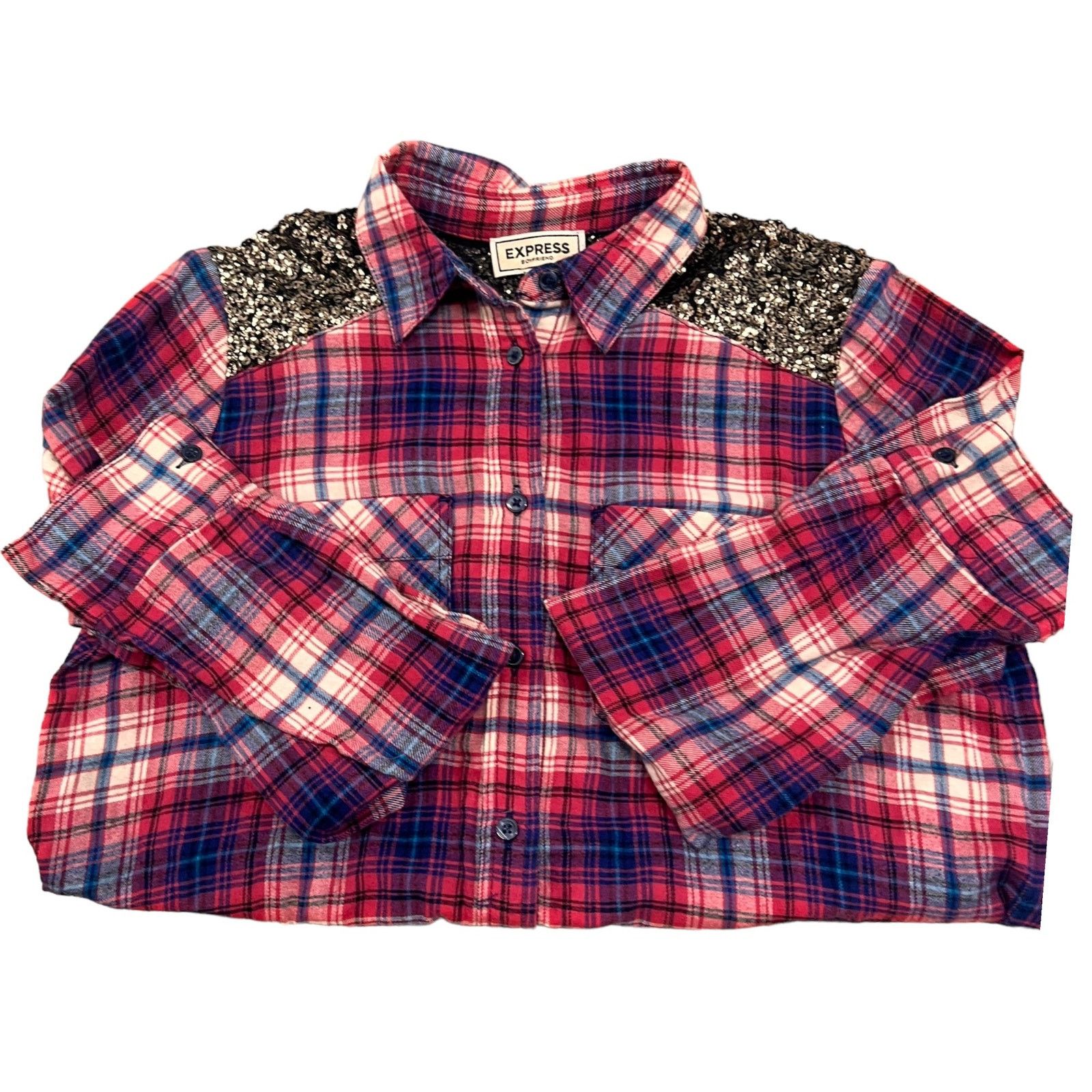 Express Express Women's White and Blue Plaid Shirt | Grailed, image size:1600x1600
