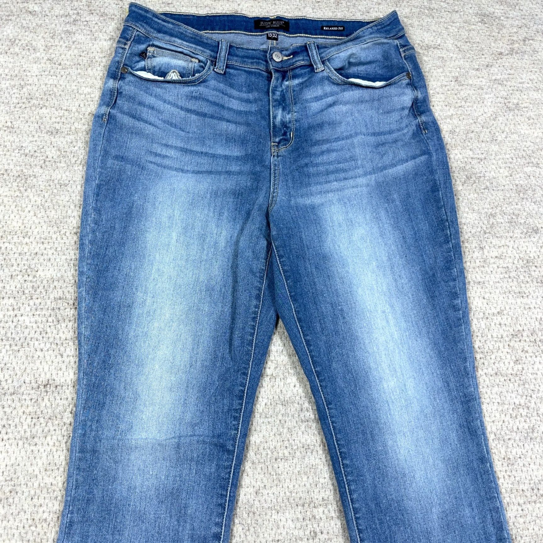 Vintage Judy Blue Jeans Women Relaxed Straight Leg Medium Wash Distressed Stretch 5-Pocket Denim Straight Leg Jeans Womens Boys Girls Size 24" / US 00 / IT 34 - 3 Thumbnail
