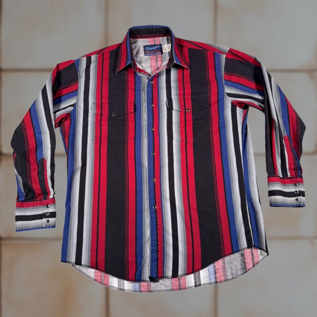 Wrangler VINTAGE Wrangler Western Shirt Mens LARGE Red Striped Cotton Pearl Snap 80s Size US L / EU 52-54 / 3 - 1 Thumbnail