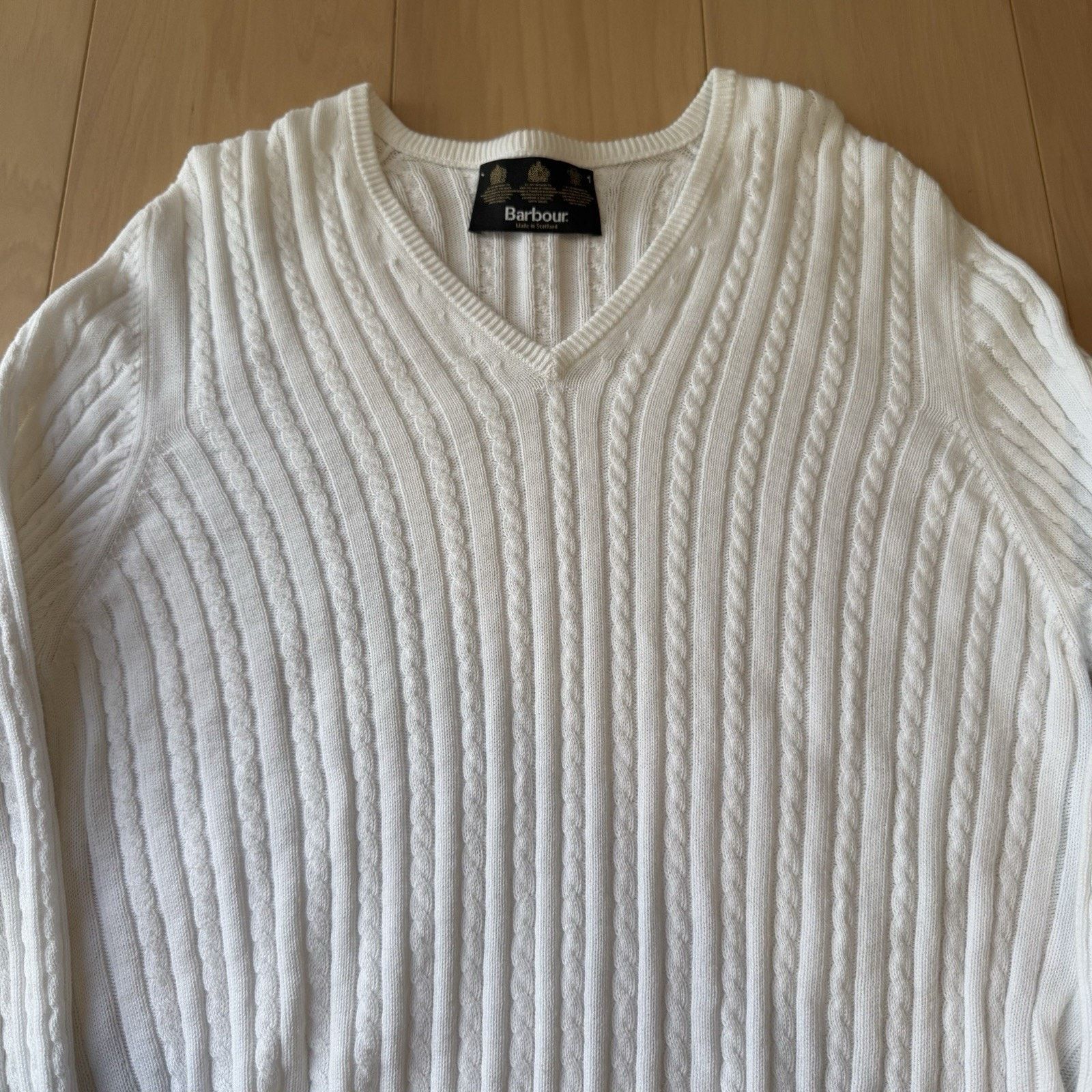 Barbour Barbour Cable Knit Sweater Women's 16 White Cotton Pullover Size XXL / US 16-18 / IT 52-54 - 3 Thumbnail