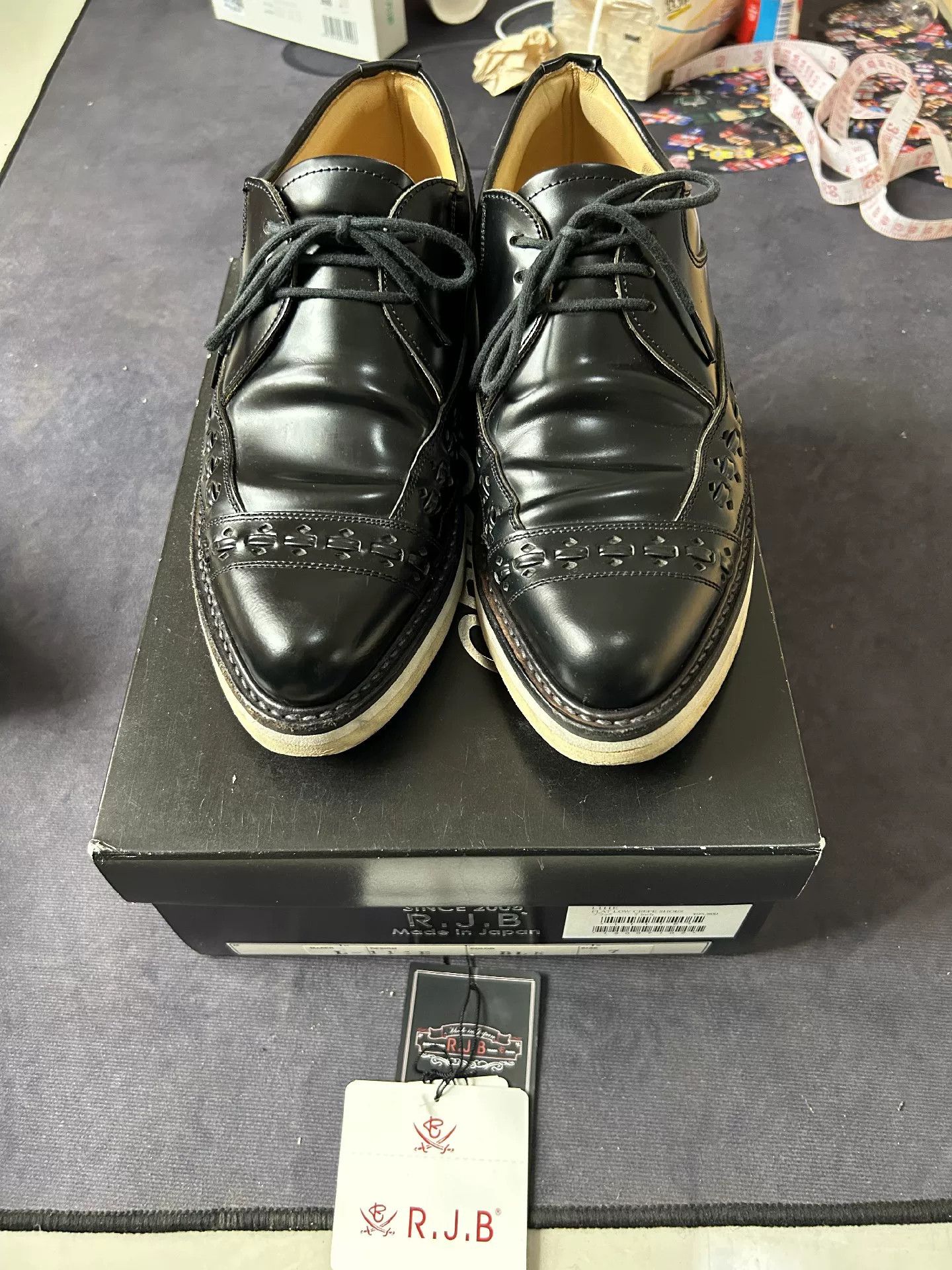 Japanese Brand Black Leather Dress Shoes with Brogue Detailing Size US 7 / EU 40 - 1 Thumbnail