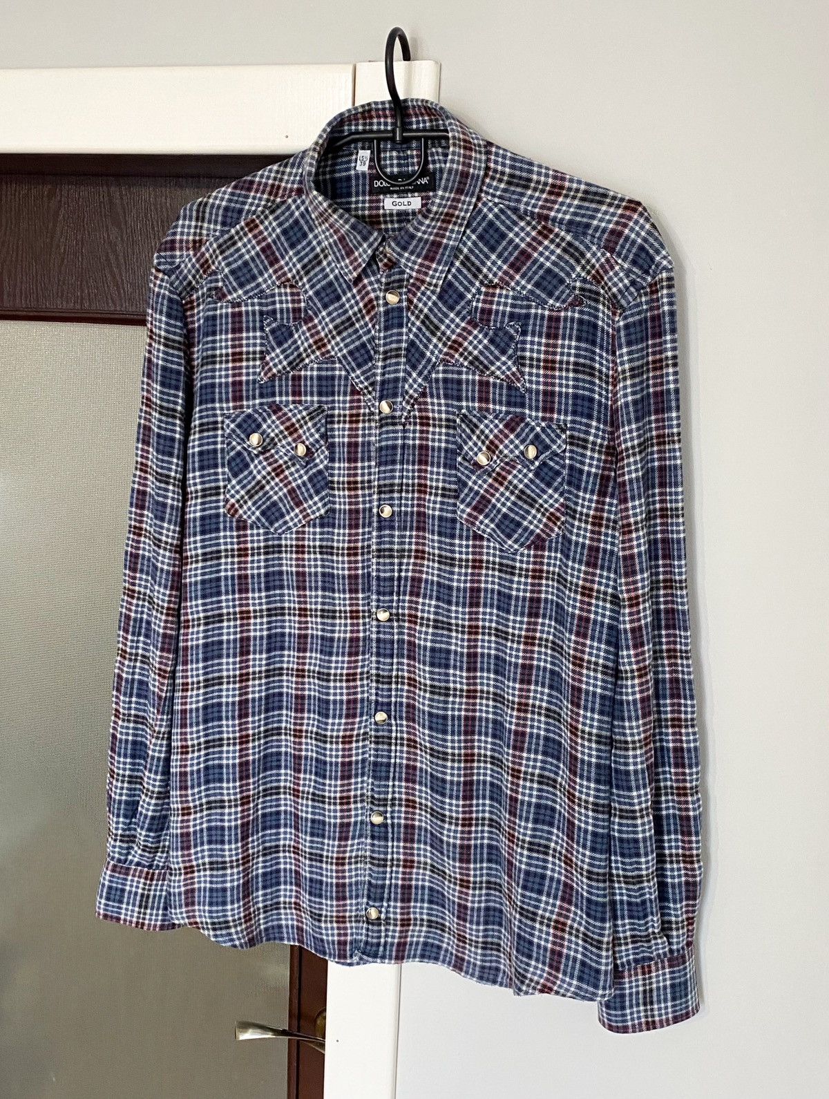 Dolce & Gabbana Dolce & Gabbana Gold Flannel Plaid Shirt Size US M / EU 48-50 / 2 - 1 Thumbnail