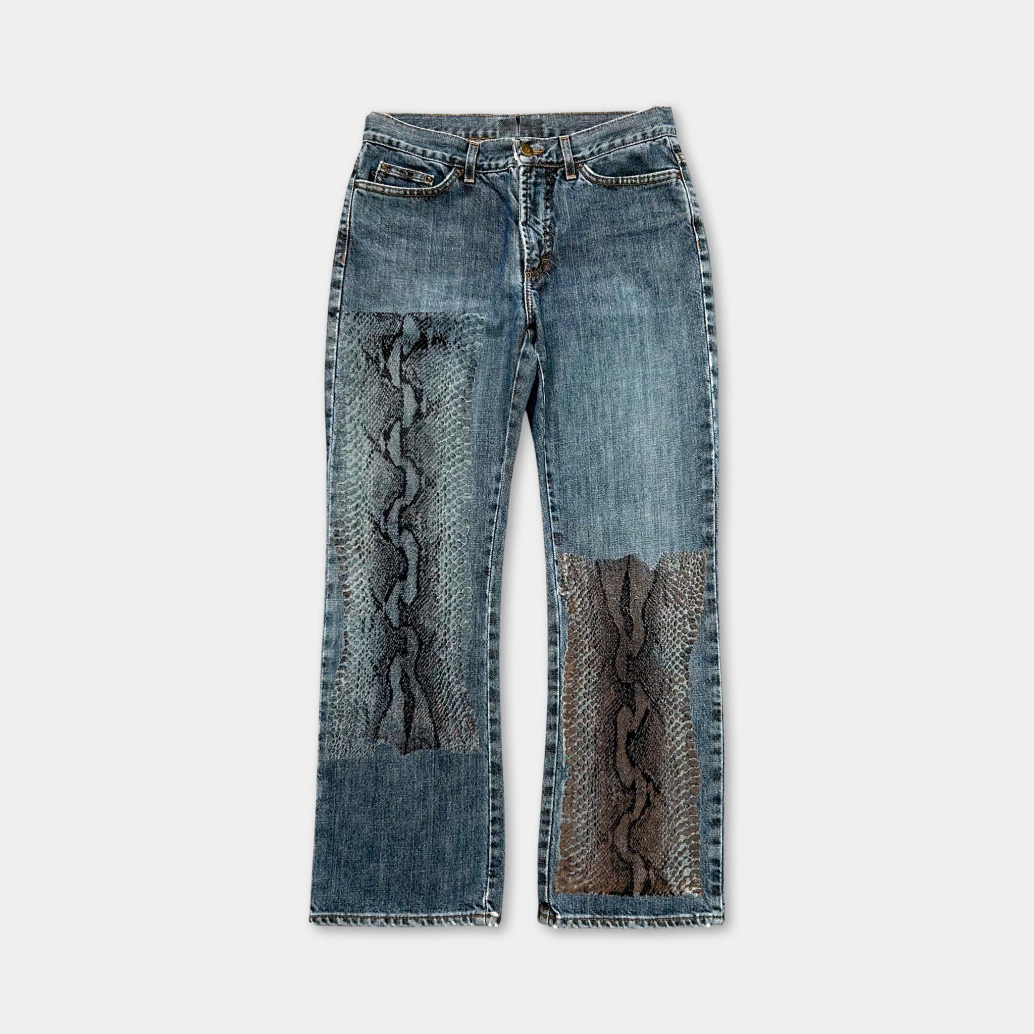 Just Cavalli Just Cavalli 2000's Snake Skin Pattern Denim Pants Size US 29 - 1 Thumbnail