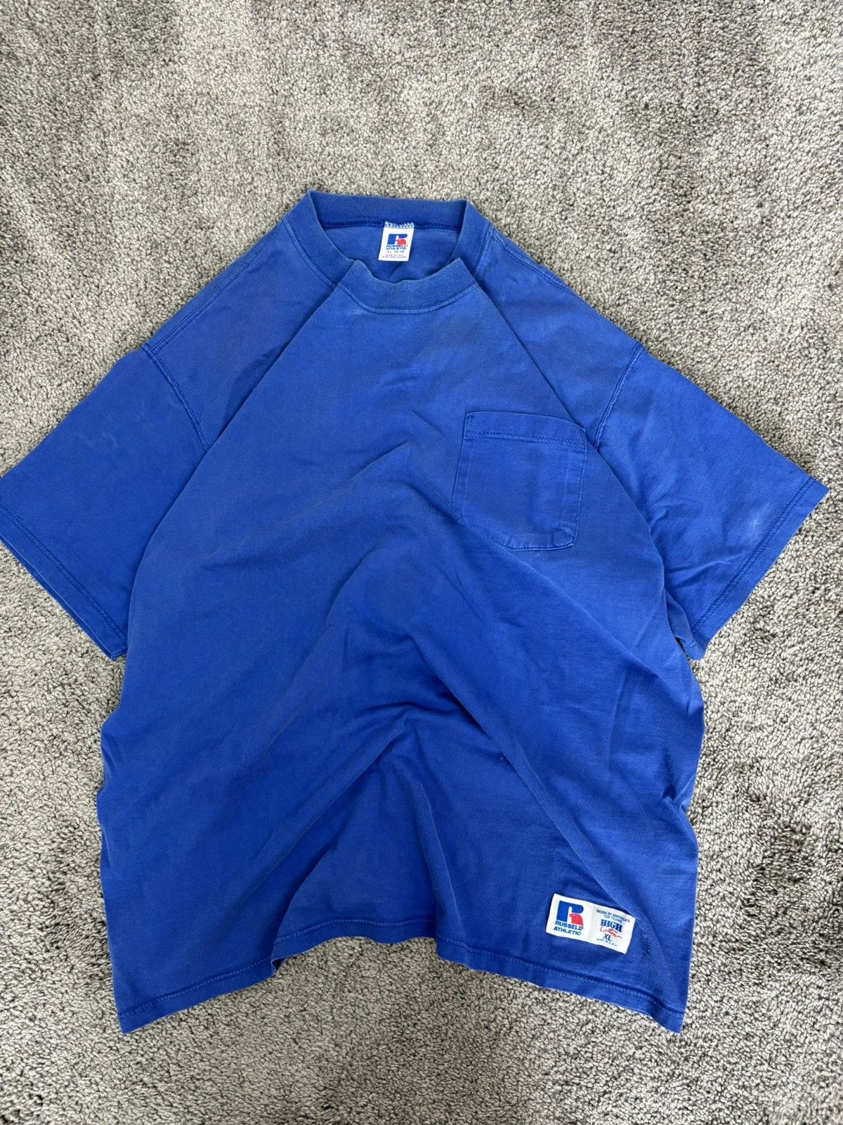 Russell Athletic × Vintage Vintage 90s made in usa russell athletic blue pocket tshirt Size US XL / EU 56 / 4 - 1 Thumbnail