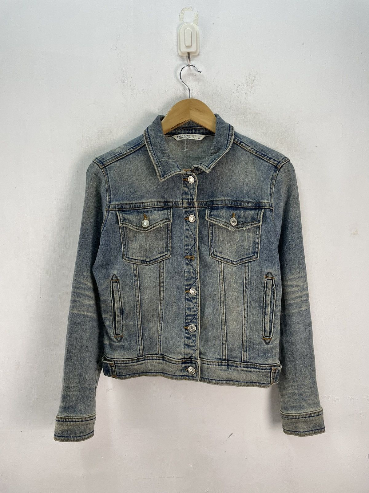 Zara distressed deals denim long jacket