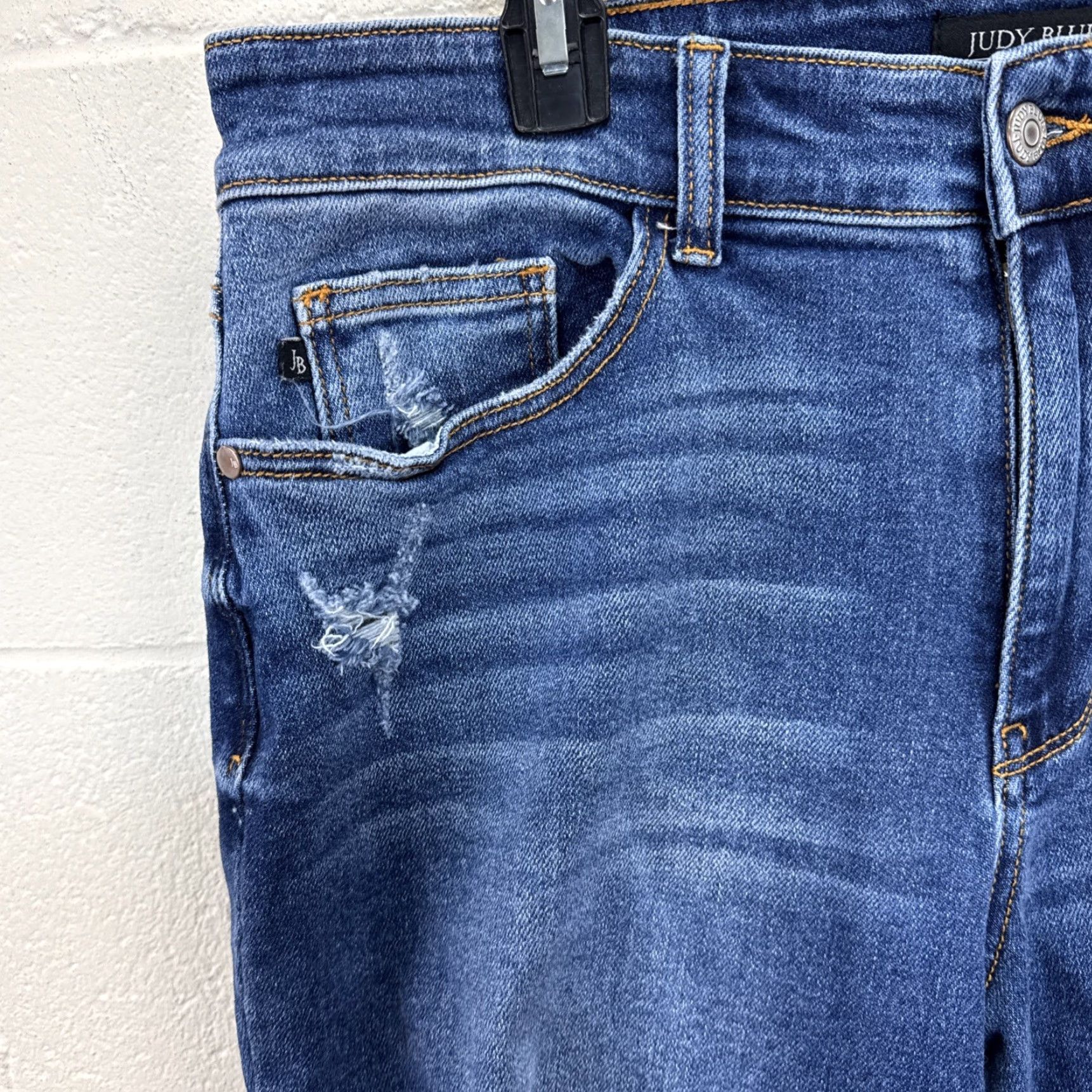 Vintage Judy Blue Jeans 16W 5-Pocket Distressed Wide Leg High Rise Medium Wash Denim Stretch Classic Blue Women Adults Jeans Size 38" / US 16 / IT 52 - 2 Thumbnail