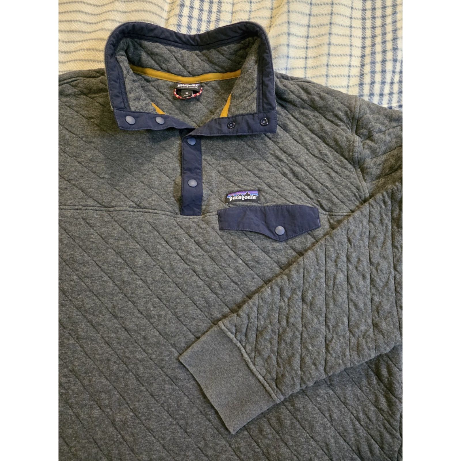 Patagonia Patagonia Quilt Snap T Pullover Organic Cotton Diamond Quilt Charcoal Gray XL Jacket Mens Size US XL / EU 56 / 4 - 2 Thumbnail