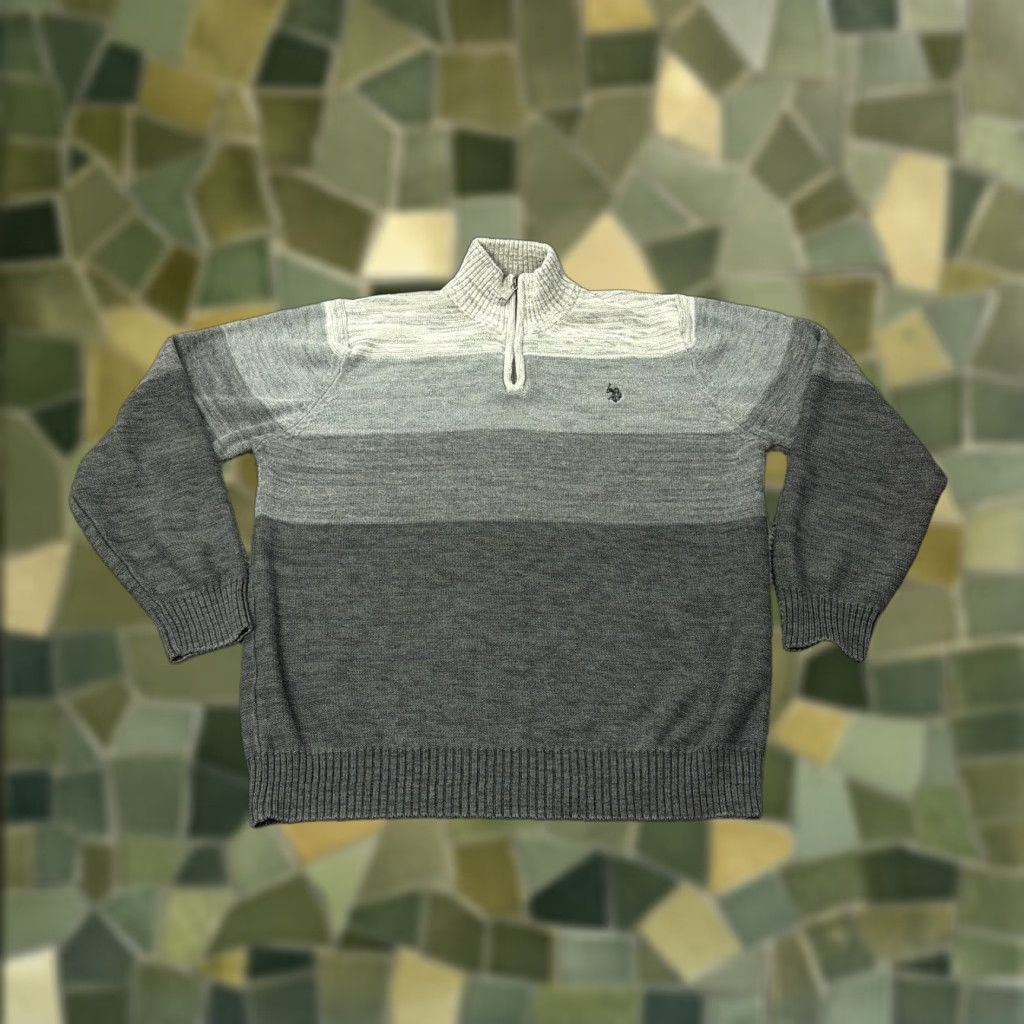 Vintage US Polo Assn Sweater Mens Large Gray Ombre Stripe Quarter Zip Knit Pullover Size US L / EU 52-54 / 3 - 1 Thumbnail