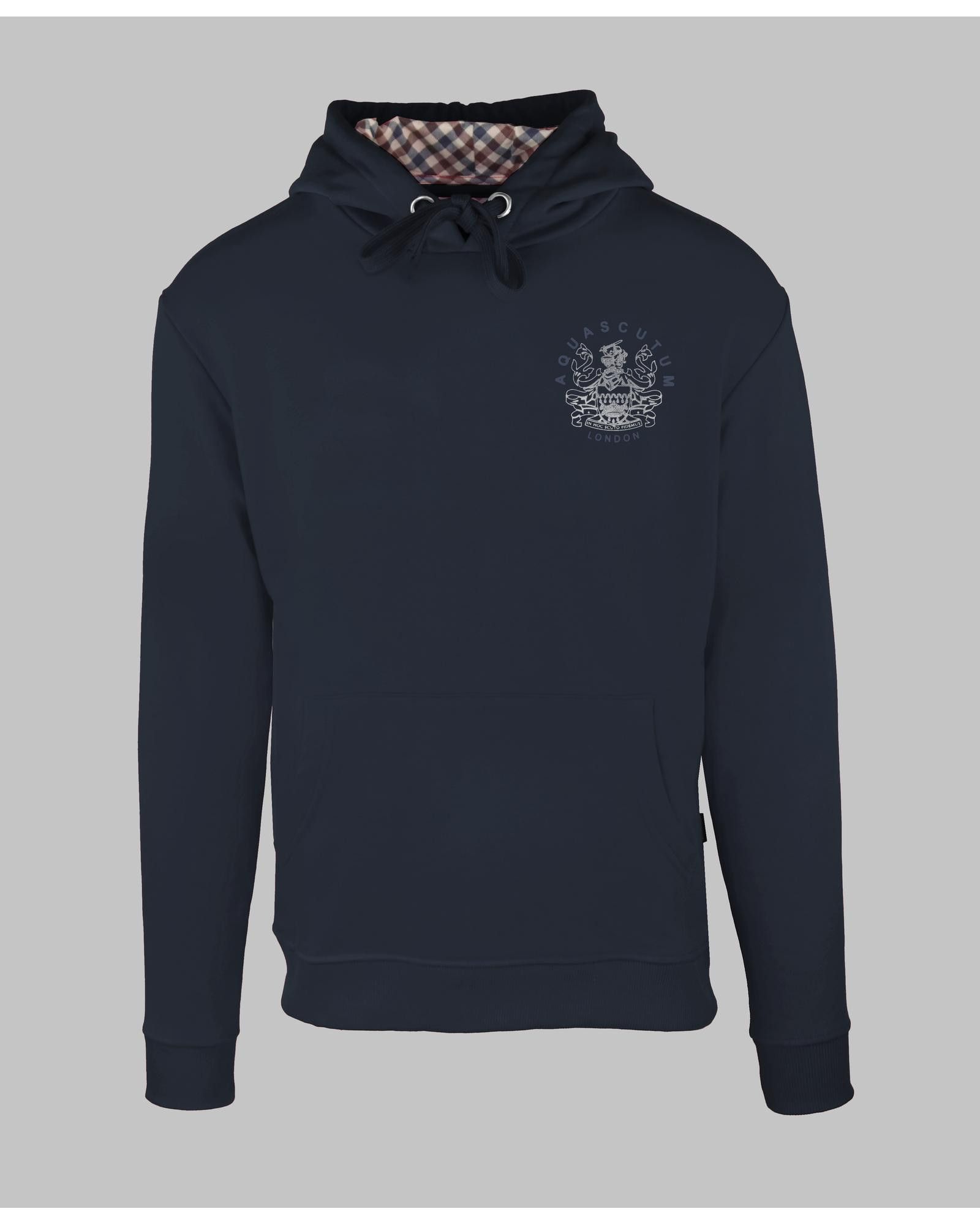 Image of Aquascutum Solid Colour Cotton Sweatshirt With Fixed Hood & Visible Logo in Blue, Men's (Size 2XL)