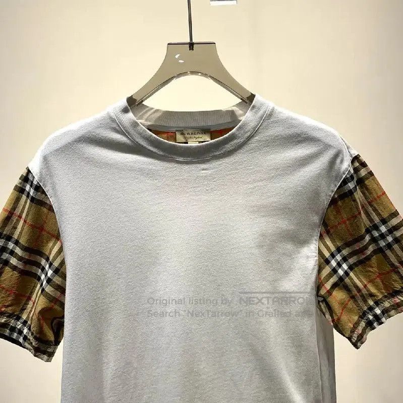 Burberry Burberry White Cotton T-Shirt with Check Sleeves. Size XS / US 0-2 / IT 36-38 - 5 Thumbnail