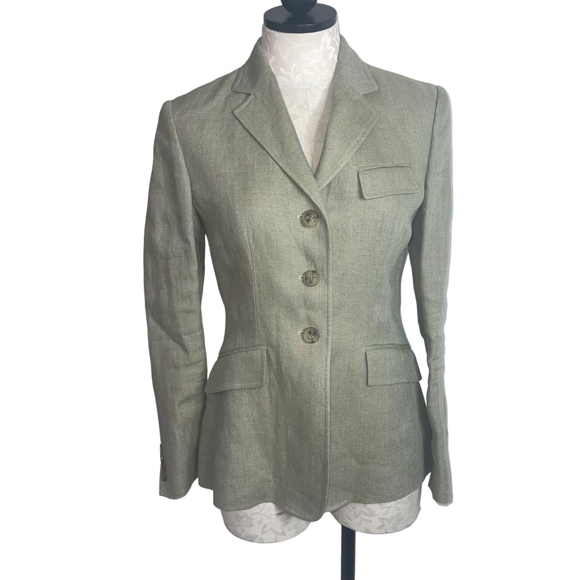 image of Ralph Laurent Womens Blazer Size 4 Tan Pockets Button Down