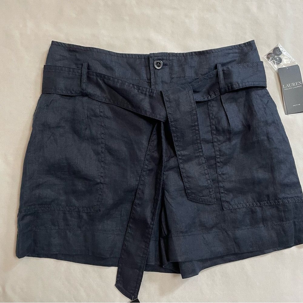 Lauren Ralph Lauren NWT New Lauren Ralph Lauren Navy Belted Linen Shorts Size 6 Size 28" / US 6 / IT 42 - 2 Thumbnail