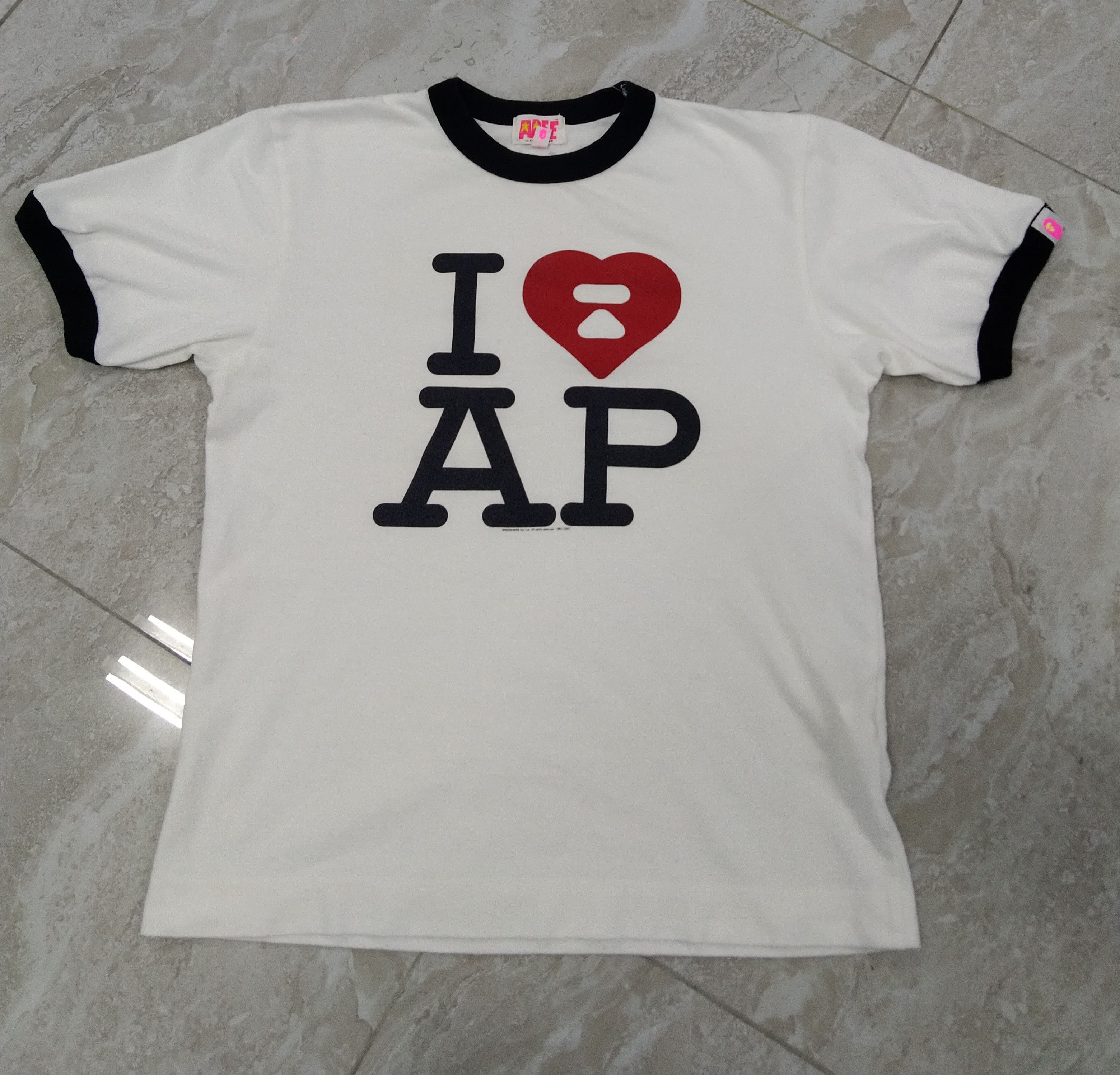 Image of Bape I Love Apee Ringer Tee in White, Women's (Size Small)