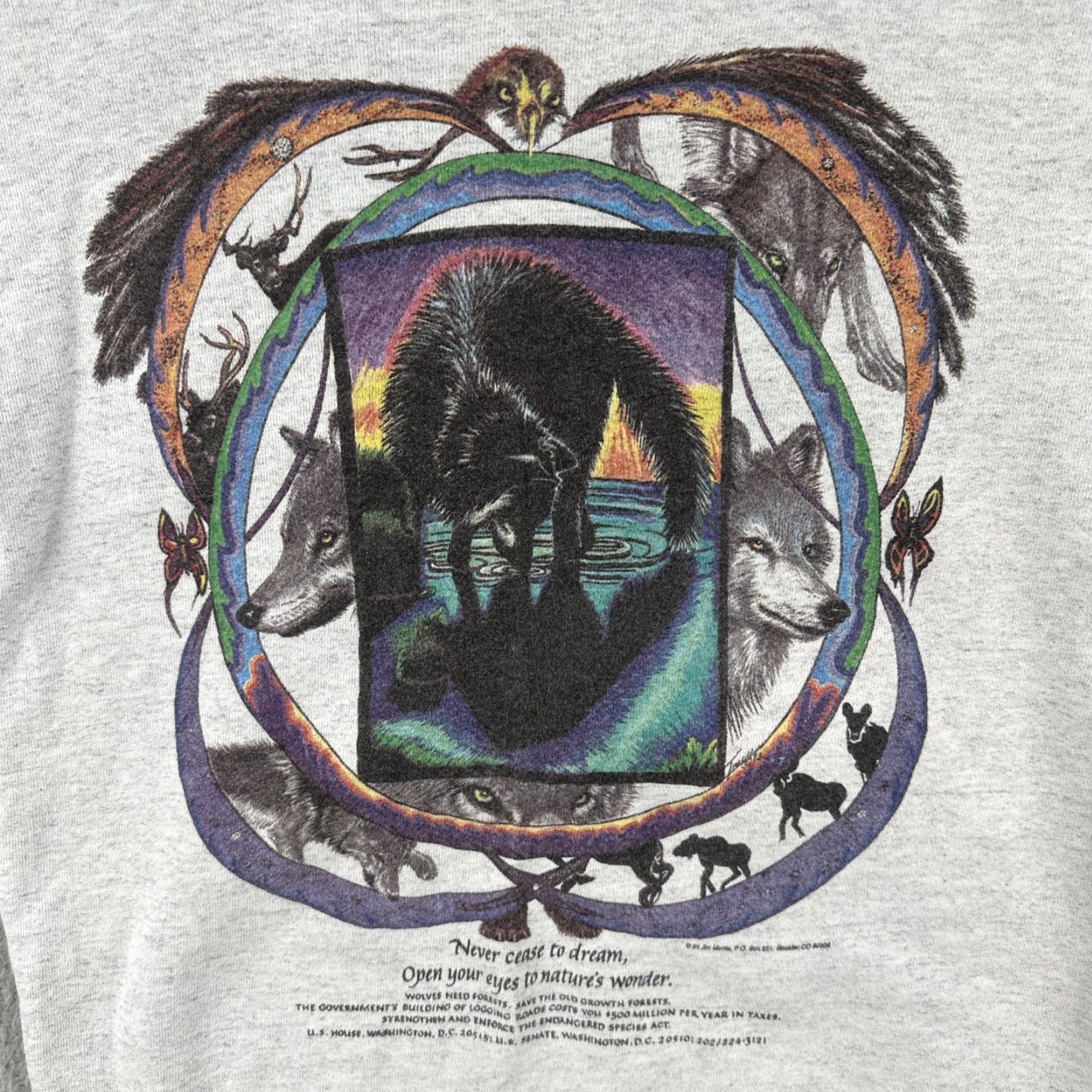 Vintage VINTAGE Oneita Power Sweats Sweatshirt Adult S Gray Wolf Graphic Print 90s Nature Mens Pullover Crewneck Regular Cotton Heavyweight Size US S / EU 44-46 / 1 - 6 Thumbnail