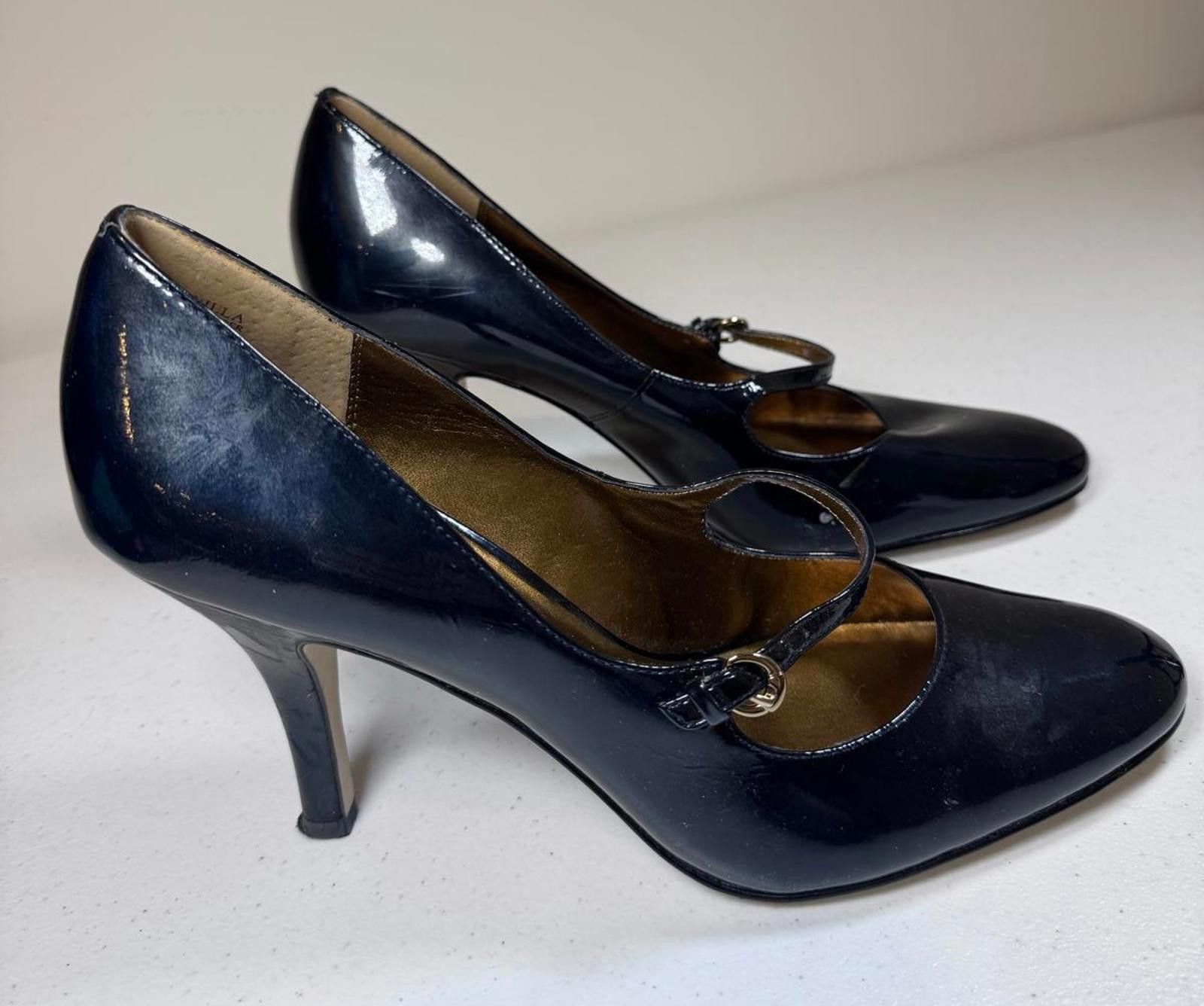 Designer Elegant AK Anne Klein Navy Heels with Strap, size 10 Size US 10 / IT 40 - 2 Thumbnail