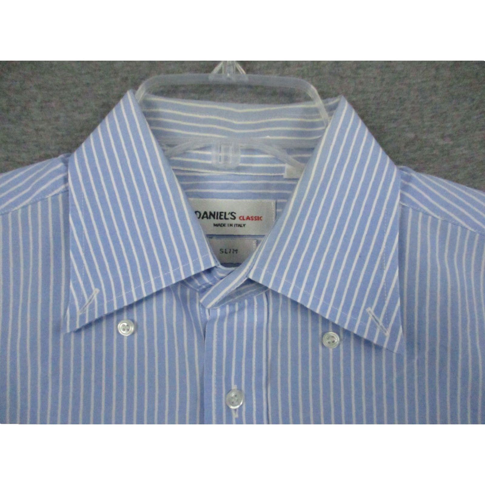 Vintage Daniel's Dress Shirt Men 16-41 Blue Stripe Slim Classic Button-Up Shirt Size 42R - 2 Thumbnail