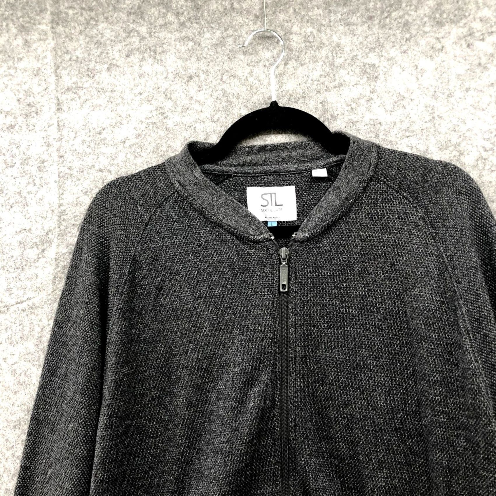 Vintage Steel & Jelly Full Zip Sweater Mens L Gray Knit Cotton Blend Textured Knit Slub Casual Crew Neck Size US L / EU 52-54 / 3 - 3 Thumbnail