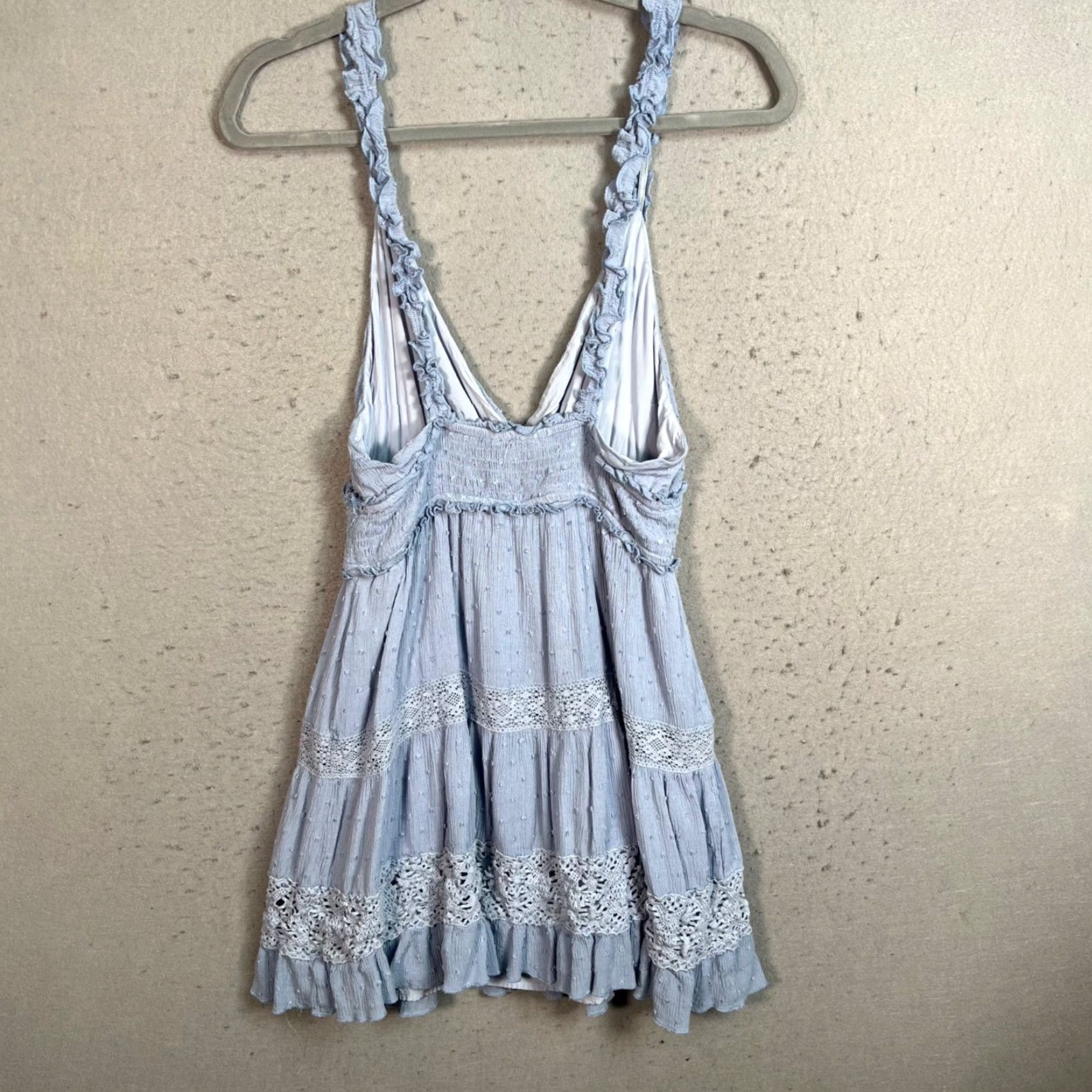 Vintage Illa Illa Blue Mini Dress Fit & Flare Sleeveless V-Neck Crochet Detail Womens Medium Size M / US 6-8 / IT 42-44 - 2 Thumbnail