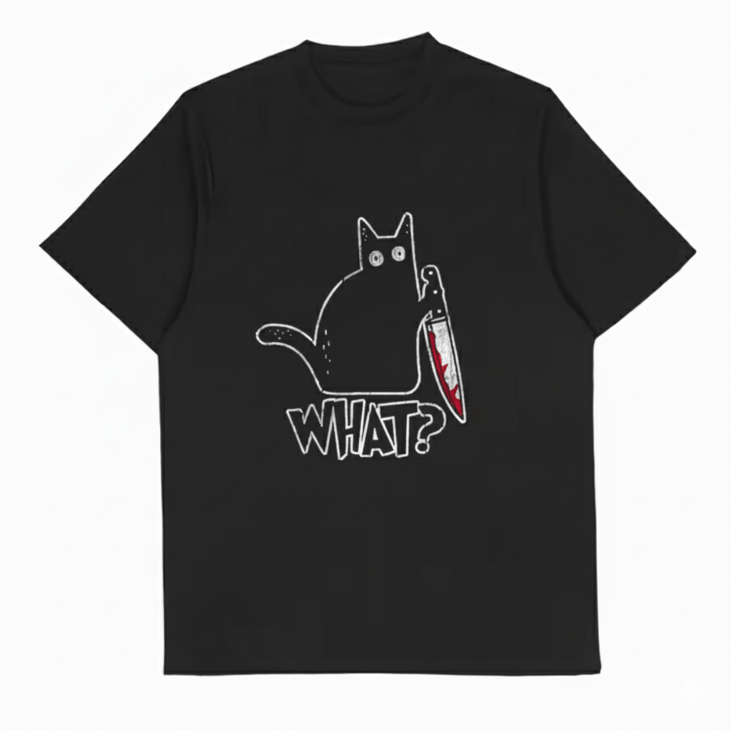 Japanese Brand Y2K Vintage Gothic Cat Killer Print Washed T-Shirt Size US L / EU 52-54 / 3 - 1 Thumbnail