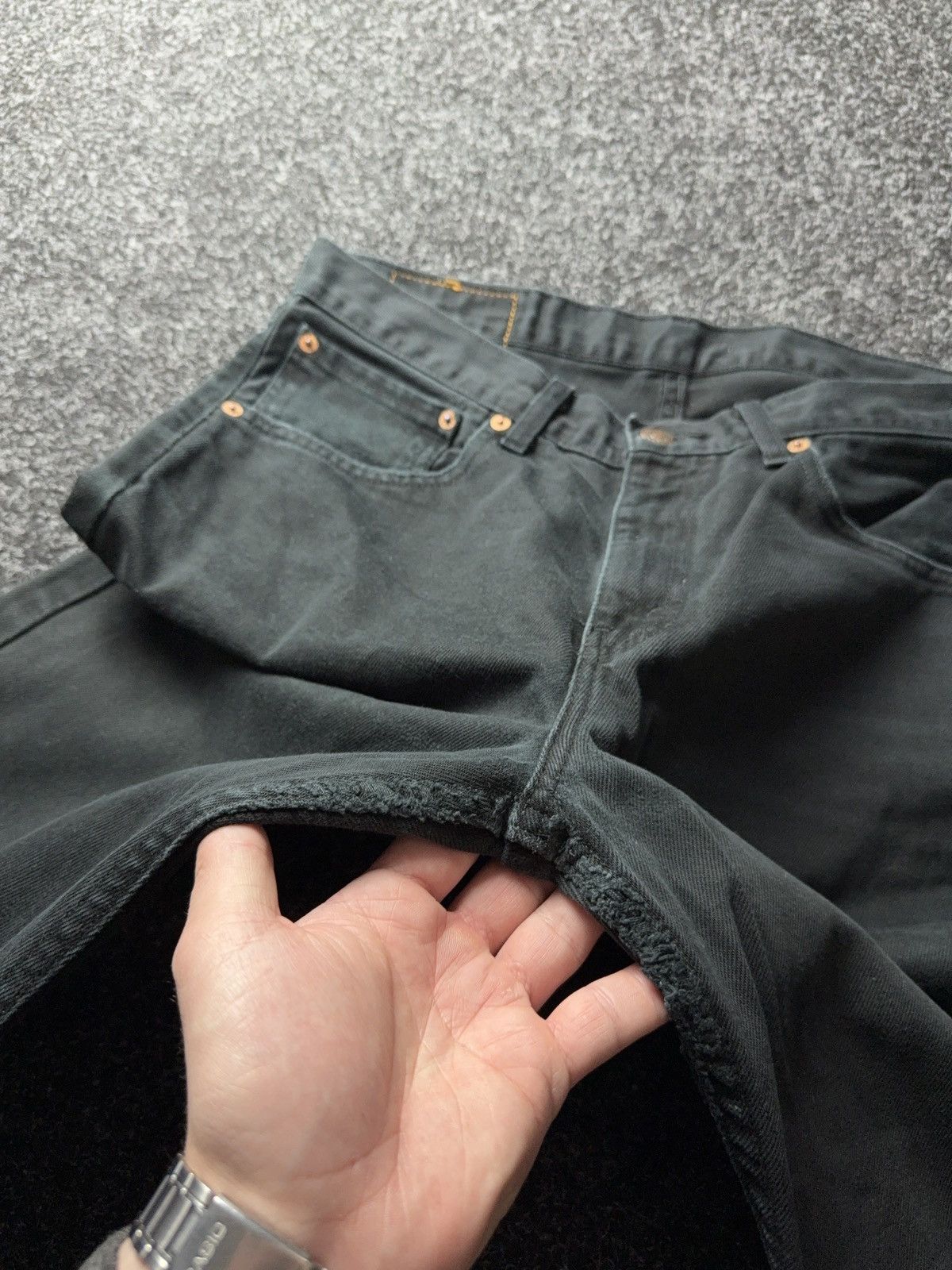 Levi's Vintage Clothing 90s Levis 751 USA Black Faded Distressed Denim Jeans Vintage Size US 33 - 8 Thumbnail
