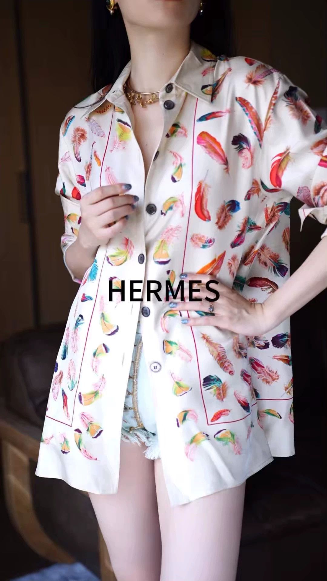 Hermes Hermes Plumes Silk Feather Print Vintage Shirt Fr40 Size M / US 6-8 / IT 42-44 - 1 Thumbnail