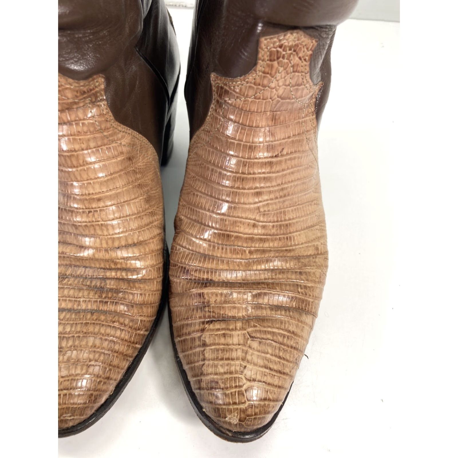 Justin Boots VINTAGE Justin Teju Lizard Boots Women 6 B Brown Leather 15 Inch 3 Inch Heel VTG Boots Mens? Size US 6 / IT 36 - 4 Thumbnail