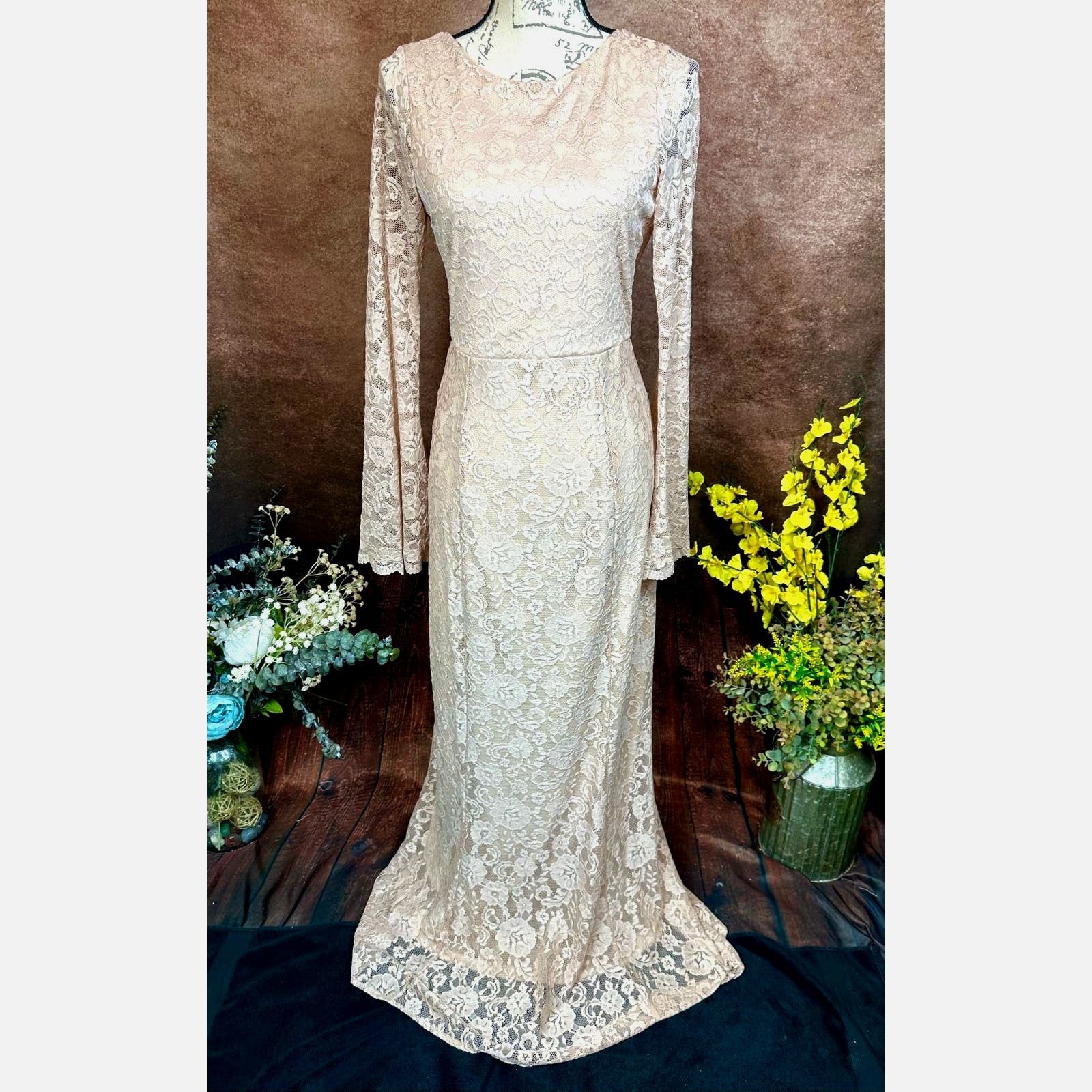 Show Me Your MuMu Show Me Your Mumu Natalie Lo Back Gown Champagne Lace M Size M / US 6-8 / IT 42-44 - 4 Thumbnail