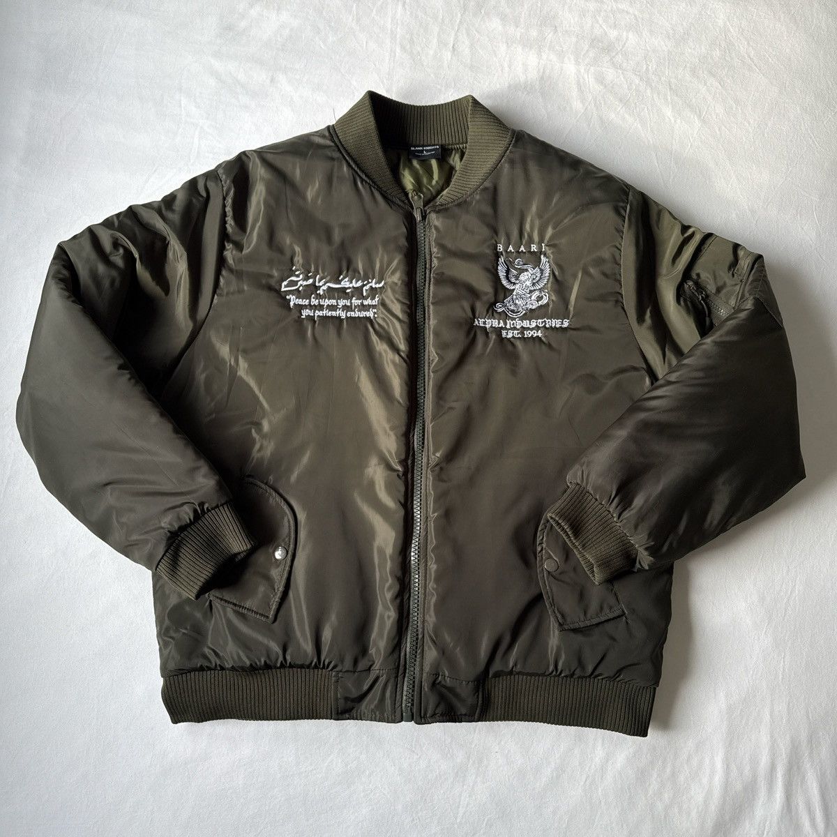 Alpha Industries Baari Embroidered Bomber Jacket Dark Green Large L IG Brand Size US L / EU 52-54 / 3 - 1 Thumbnail