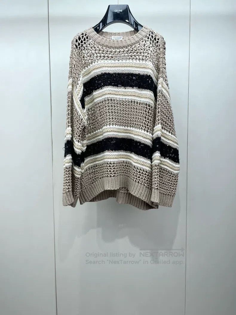 Brunello Cucinelli Brunello Cucinelli Glitter Patchwork Openwork Knit Sweater Size M / US 6-8 / IT 42-44 - 1 Thumbnail