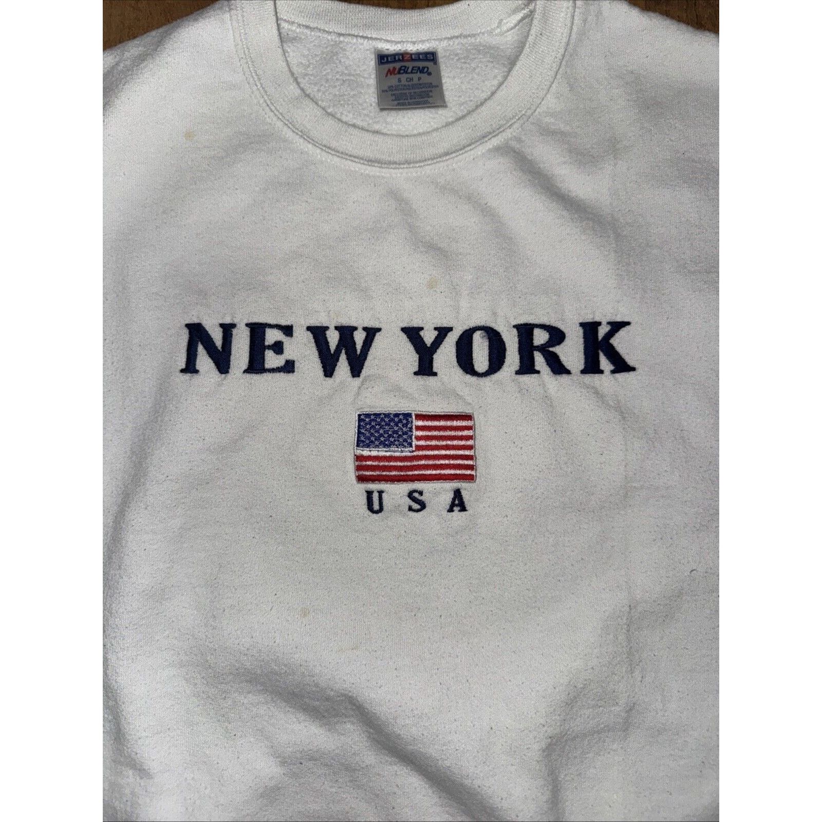 Jerzees × Vintage New York USA Crewneck Sweatshirt White S Jerzees 19x24 Size US S / EU 44-46 / 1 - 2 Thumbnail