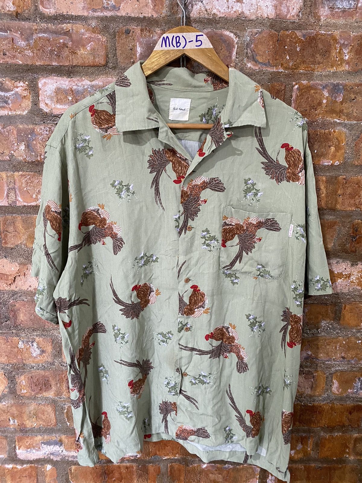 Yoshiyuki Konishi 1990s 🔥SAMPLE Karl Helmut Rooster Rayon button up Size XL / US 12-14 / IT 48-50 - 2 Thumbnail