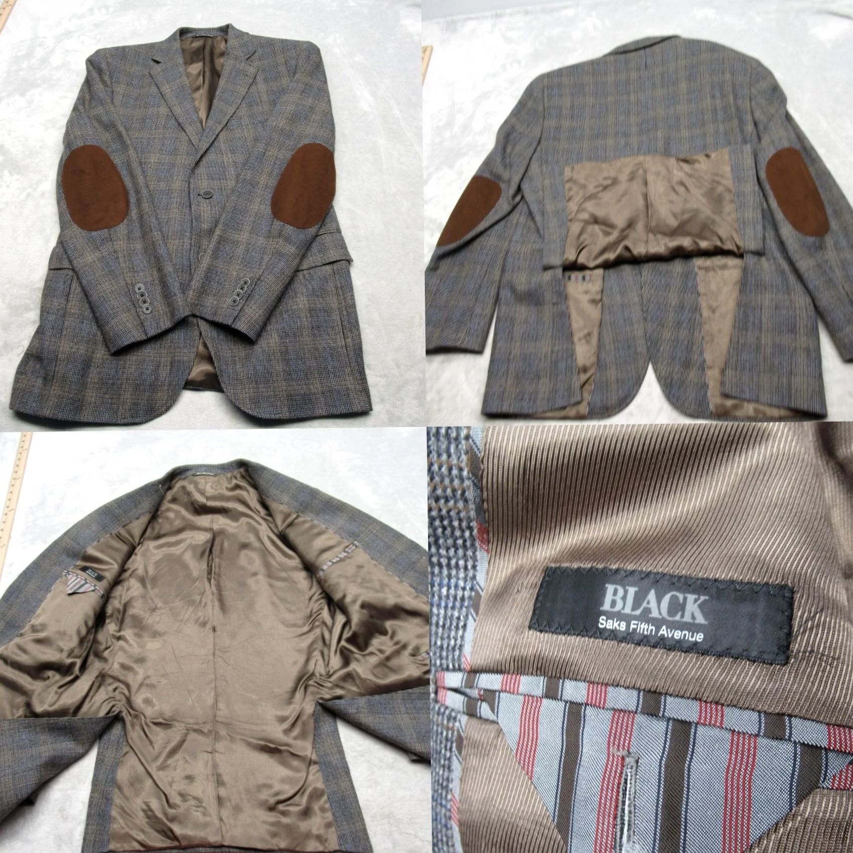 Saks Fifth Avenue Saks Fifth Avenue Wool Blazer Mens 40R Gray Plaid Blazer Double-Vented Notch Lapel Two-Button Front Jacket Size 40R - 2 Thumbnail