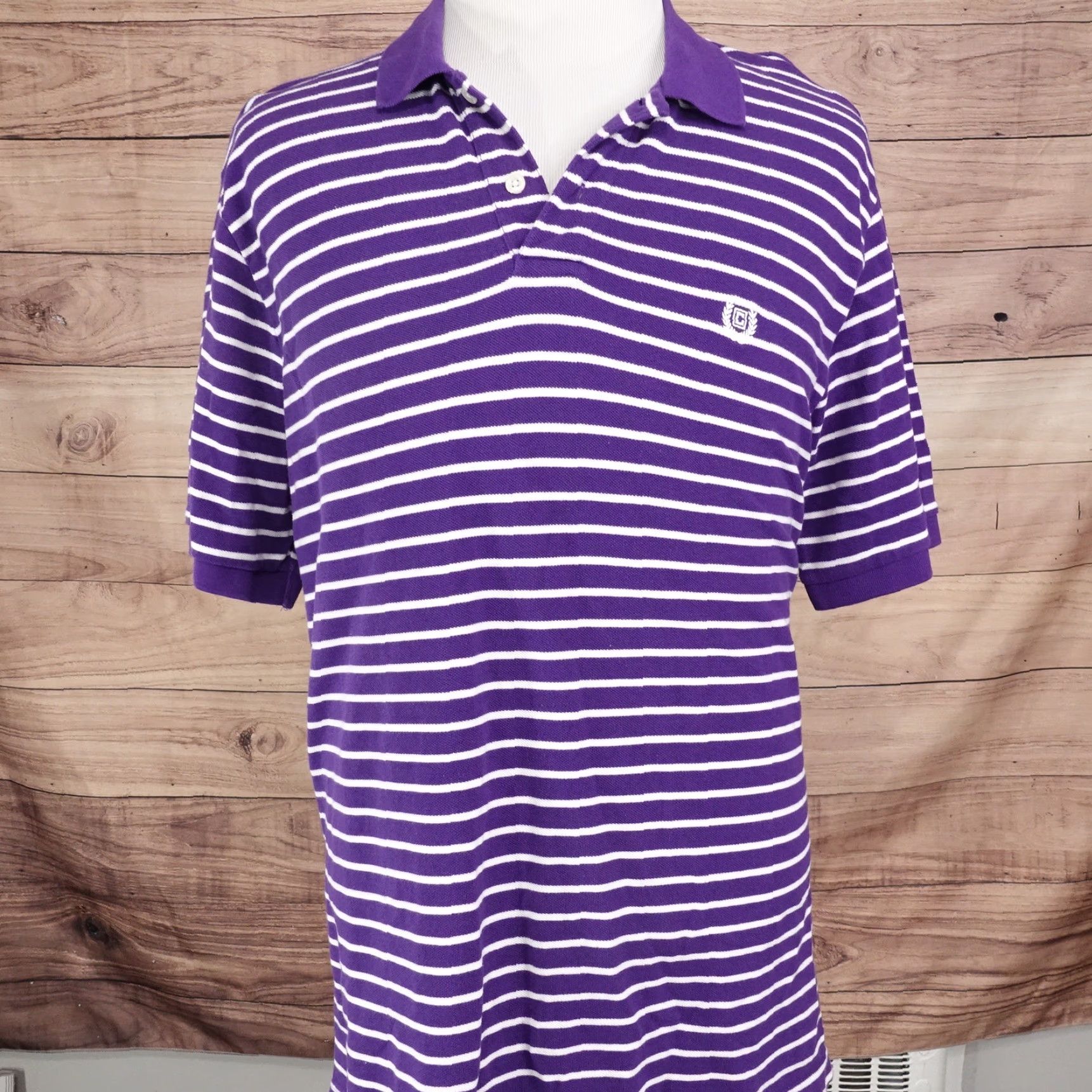 Chaps CHAPS Striped Polo Shirt Mens Short Sleeve Purple Size XL Size US XL / EU 56 / 4 - 3 Thumbnail
