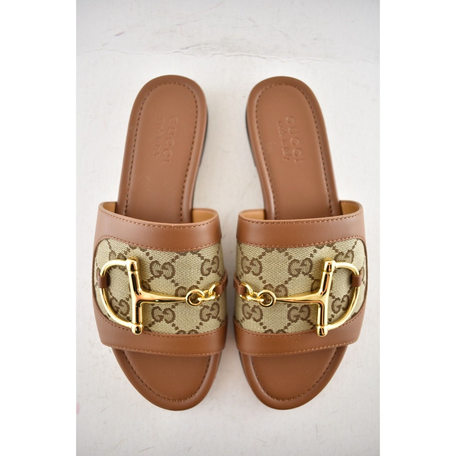 Gucci Gucci Alfa Gold Horsebit Brown GG Canvas Mule Sandal 37.5 Size US 7.5 / IT 37.5 - 11 Thumbnail