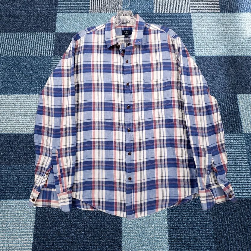 J.Crew J Crew Shirt Mens M Medium Blue Homespun Plaid Long Sleeve Slim Fit Button Down Size US M / EU 48-50 / 2 - 1 Thumbnail
