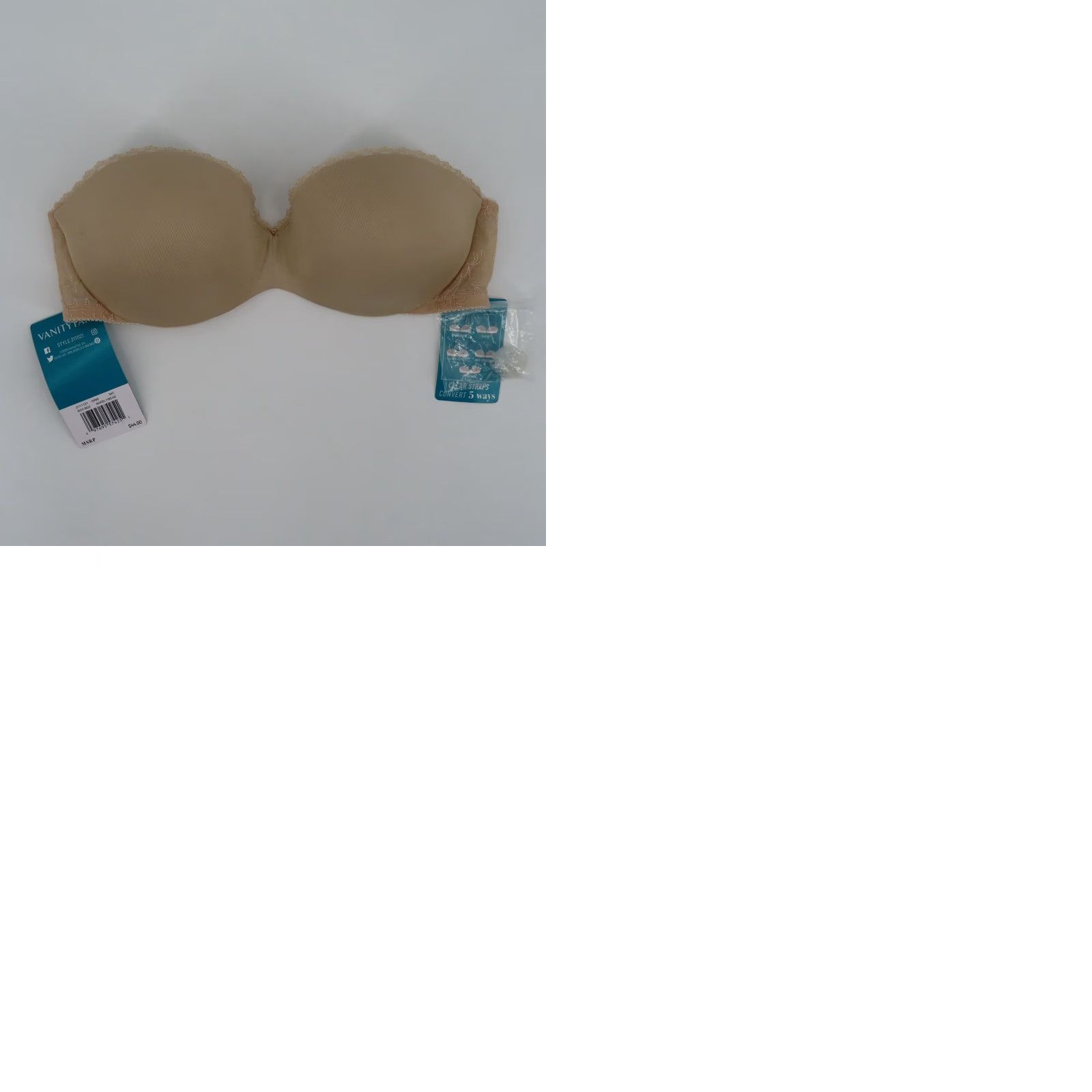 Vintage Vanity Fair 34C Bra Gel Touch Strapless Convertible Underwire NEW Beige Solid Women Size ONE SIZE - 10 Thumbnail