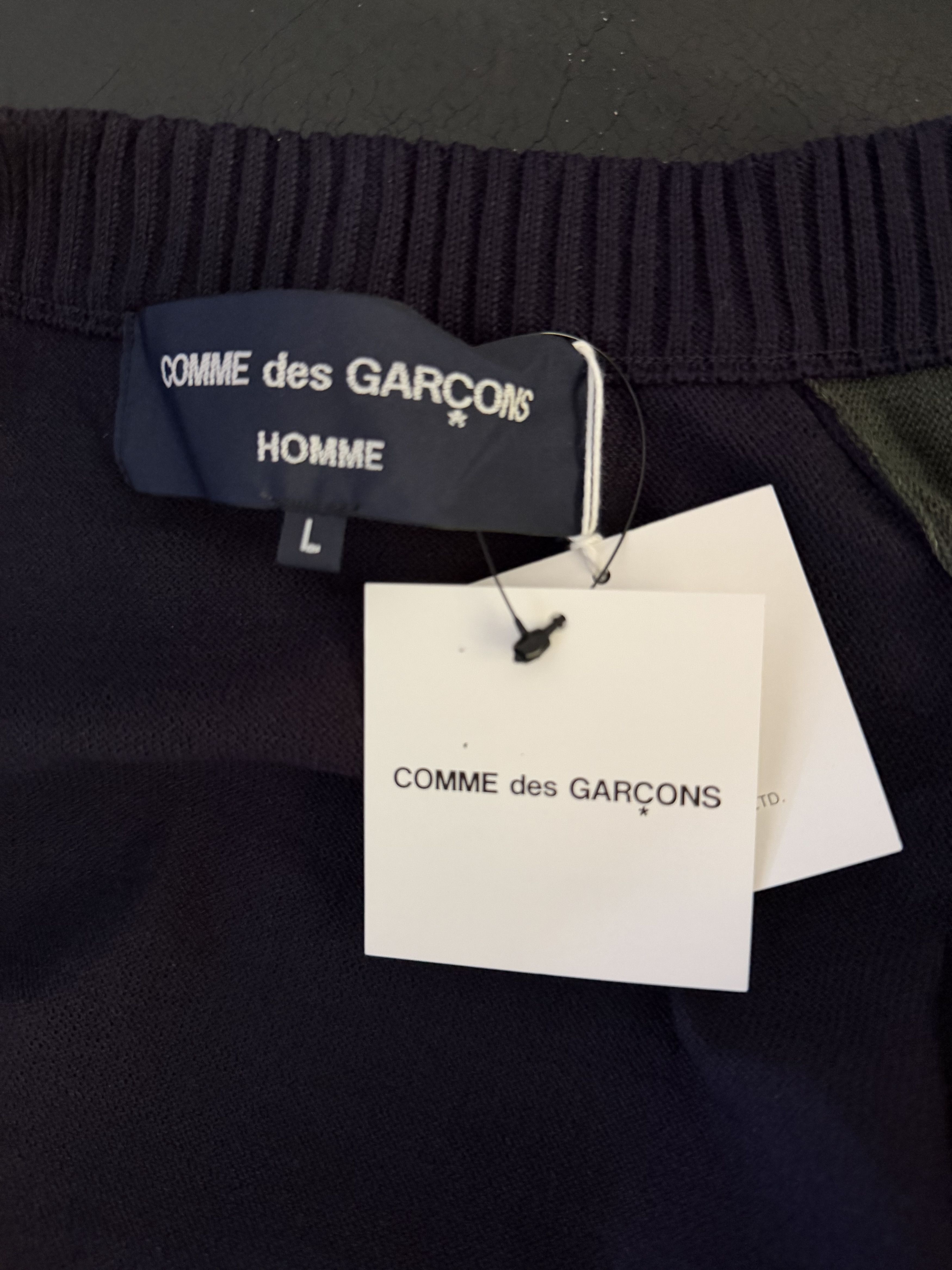 Comme des Garcons Homme Tri-Tone Paneled Knit Wool Cardigan Size US L / EU 52-54 / 3 - 5 Thumbnail