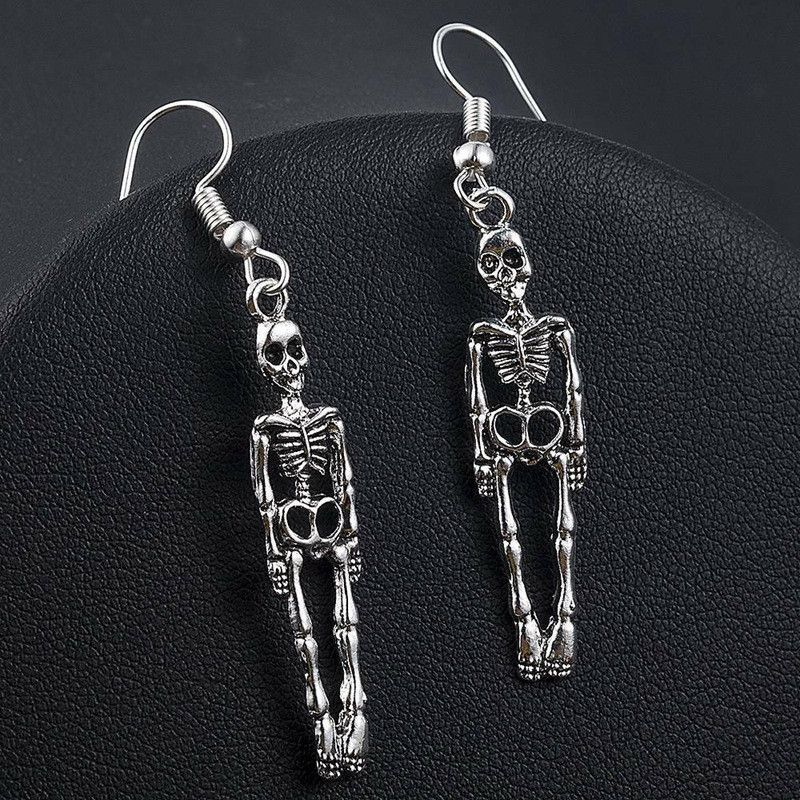 Jewelry × Sterling Silver Skull Hip-hop Earrings One Pairs Chrome Jewelry Size ONE SIZE - 1 Thumbnail