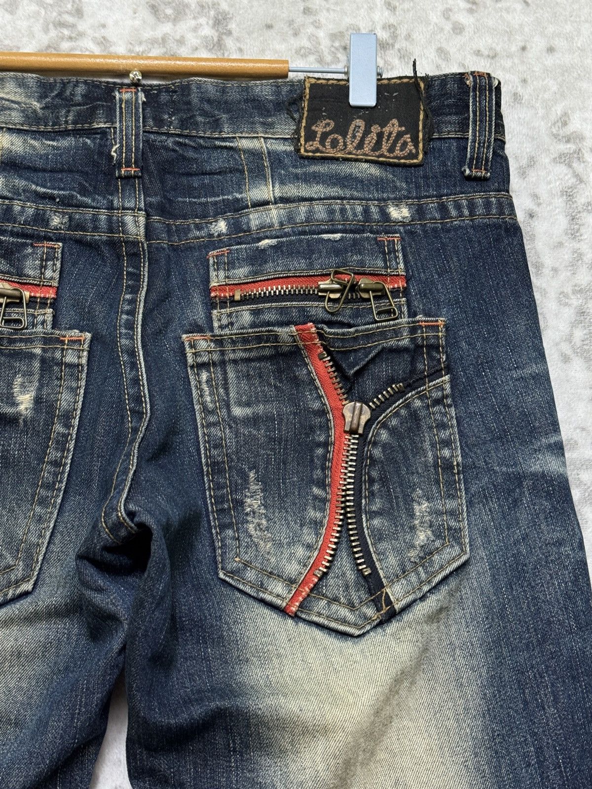 Hysteric Glamour Vintage Lolita Mud Wash Distressed Clawmark Zipper Pocket Size US 35 - 12 Thumbnail