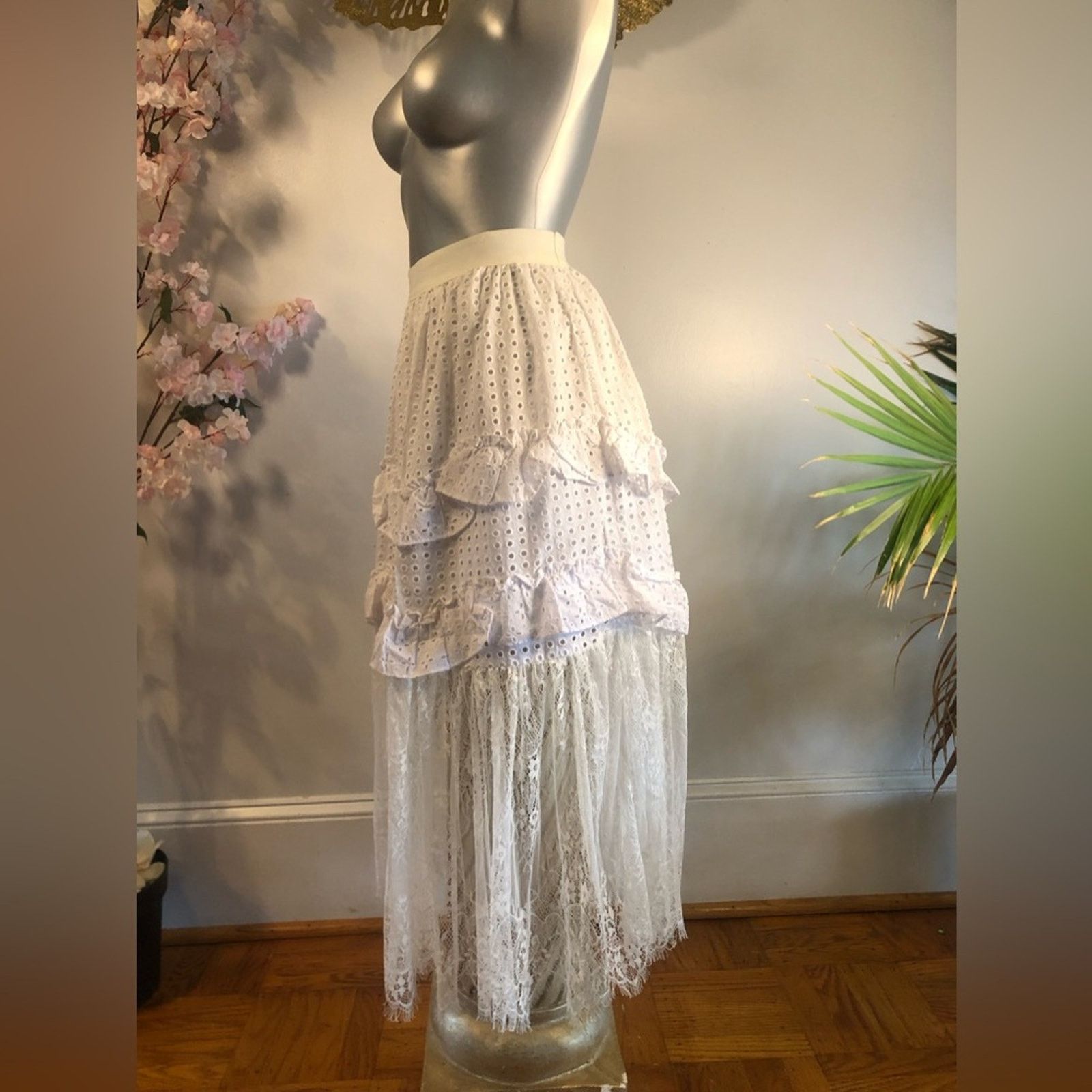 Other Lace skirt maxi white tiered ruffle peasant style. Senlis Size 27" / US 4 / IT 40 - 4 Thumbnail