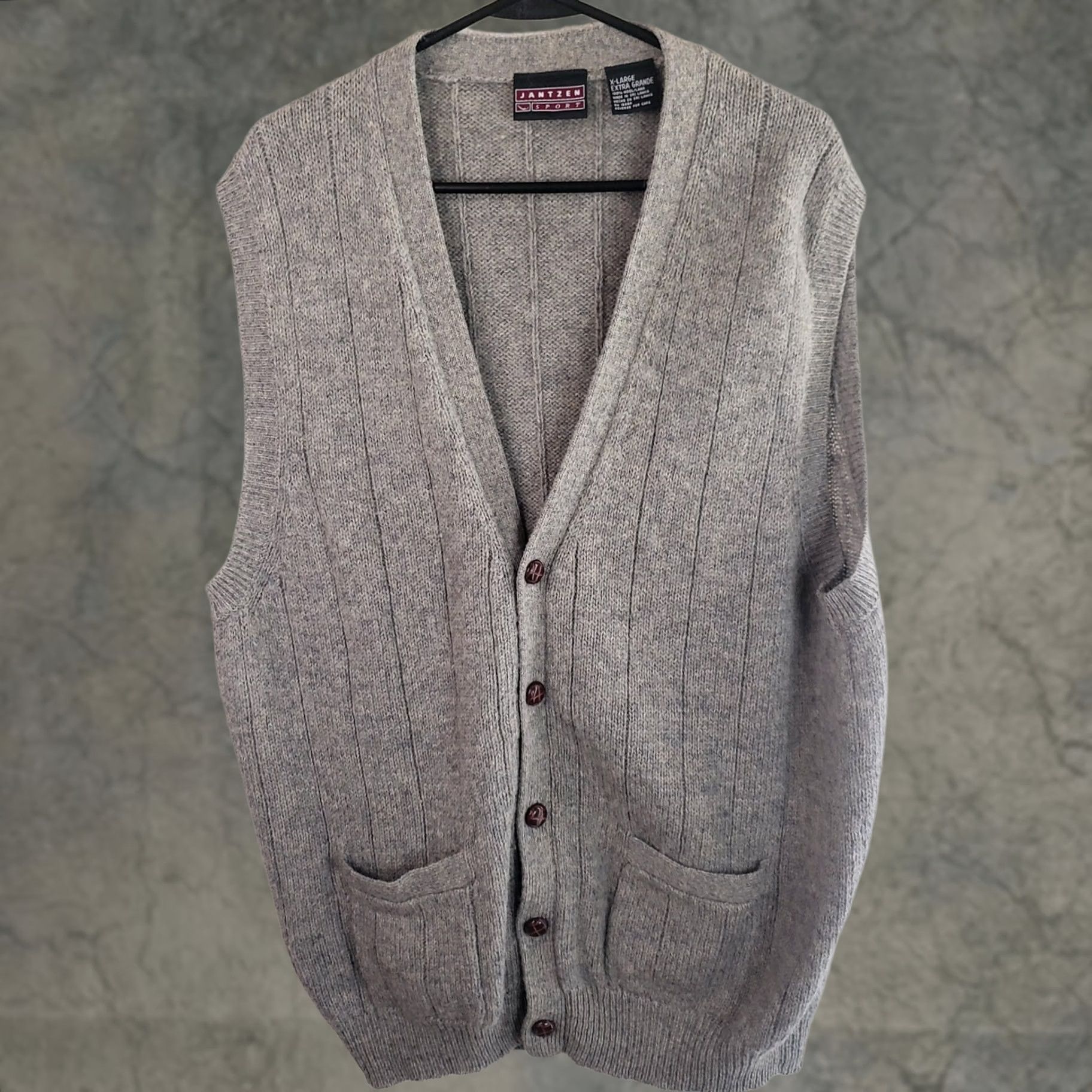 Jantzen VINTAGE Jantzen Sport Sweater Vest Gray Wool Knit Button Up Size XL USA Made Men Size US XL / EU 56 / 4 - 1 Thumbnail