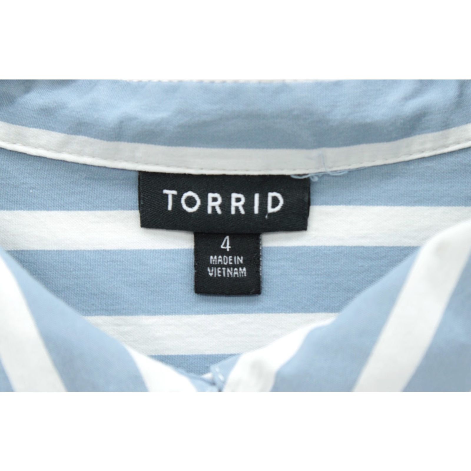 Torrid Torrid Madison Poplin Blouse Womens 4 Blue Striped Button Up Long Sleeve Size S / US 4 / IT 40 - 3 Thumbnail