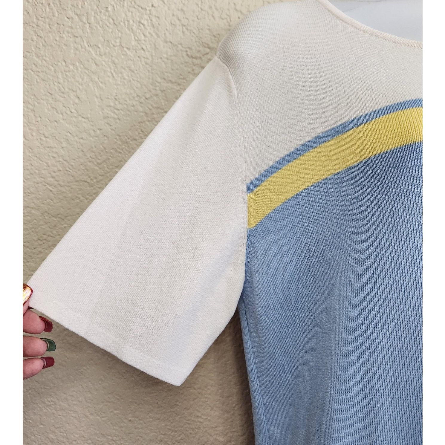 Other Draper's & Damon's Blue White Yellow Stripe Round Neck Top L Size L / US 10 / IT 46 - 2 Thumbnail